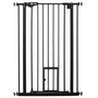 Voir la diapositive 1 : PAWHUT Barrière de sécurité animaux - longueur réglable dim. 74-80 cm - porte double verrouillage, ouverture double sens, petite porte -sans perçage - acier plastique noir