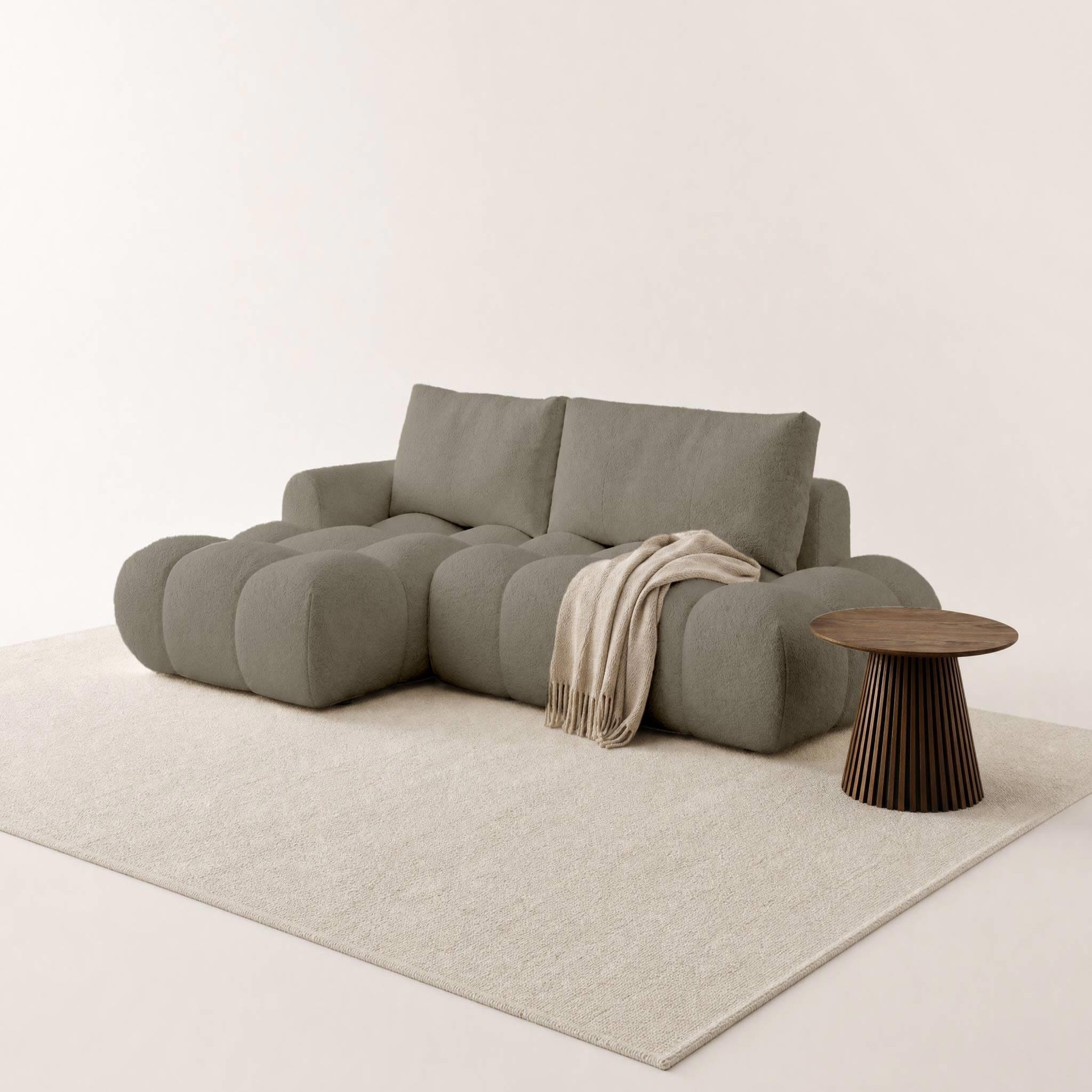 Voir la diapositive 2 : BEST MOBILIER Yulin - canapé d'angle ouvert gauche 4 places convertible avec coffre en tissu bouclette