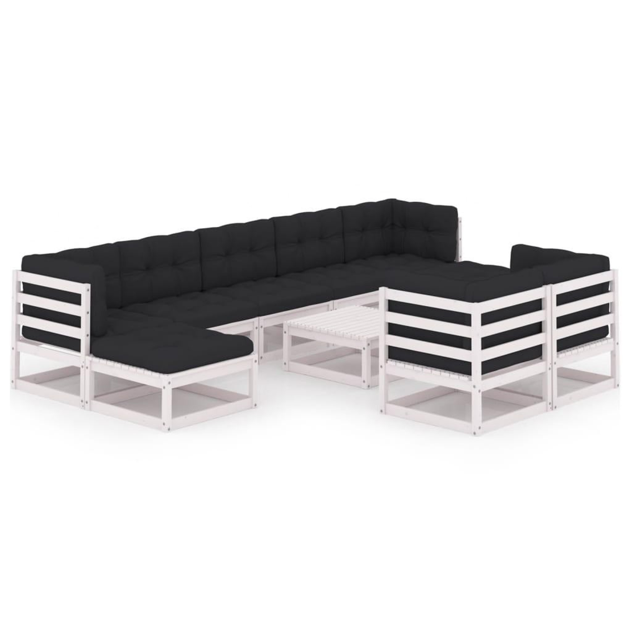 Voir la diapositive 2 : VIDAXL Salon de jardin 10 pcs avec coussins Blanc Bois de pin massif