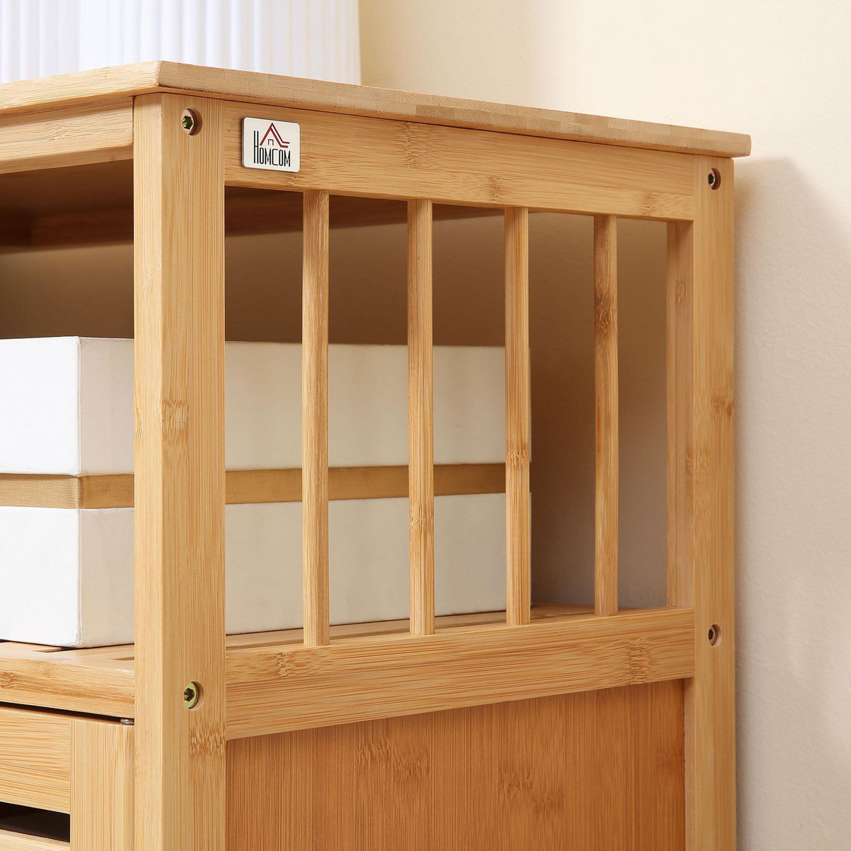 HOMCOM Buffet meuble de rangement bois bambou à lattes style naturel - 3 portes, 4 étagères