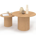 ID MARKET Lot de 2 tables basses gigognes JULIETTE rondes 50/70 effet lattes tasseau bois coloris chêne