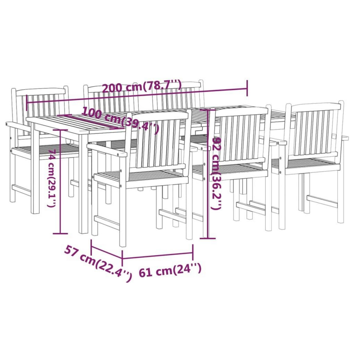 VIDAXL Ensemble a manger de jardin 7 pcs Bois d'acacia massif