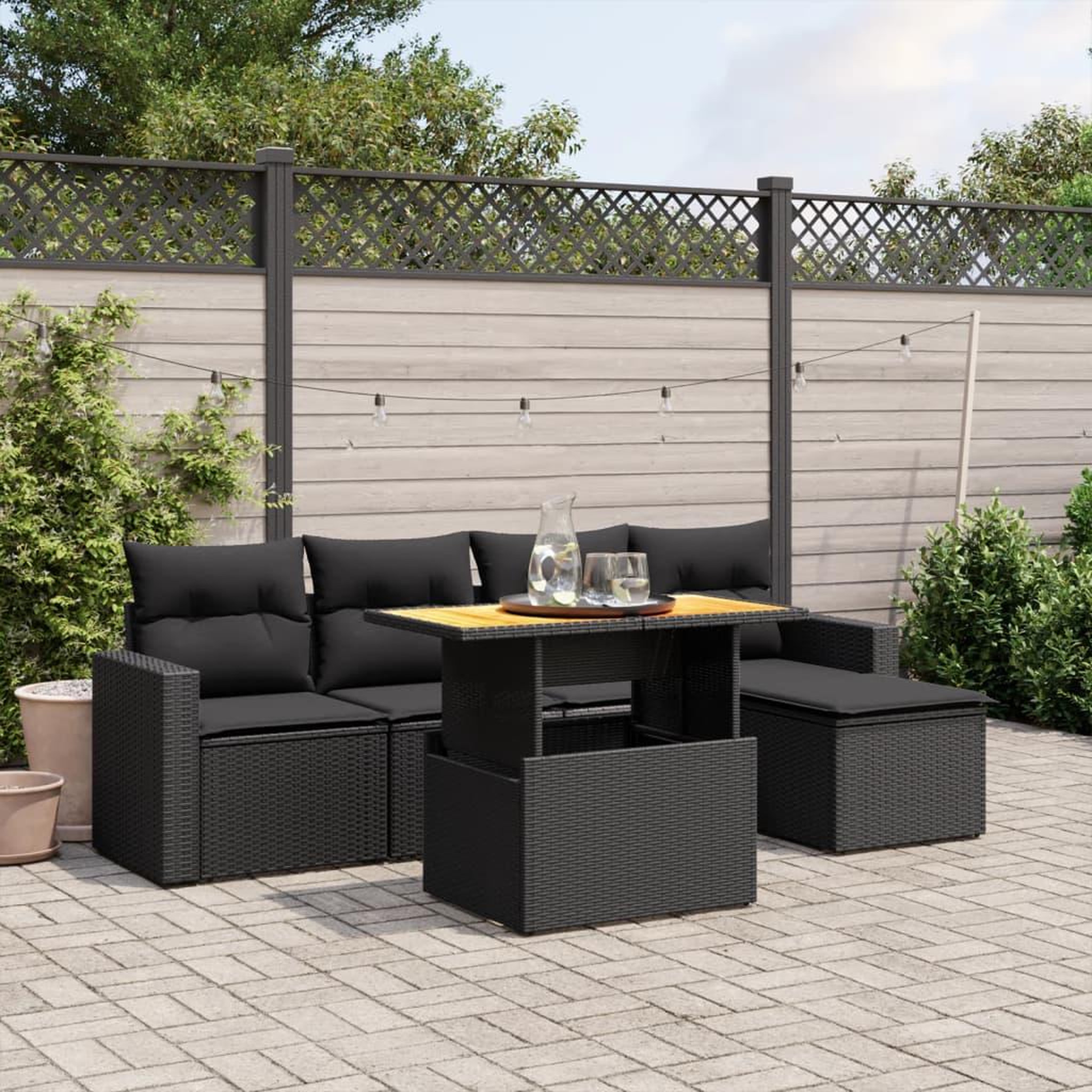 VIDAXL Salon de jardin 6 pcs avec coussins noir resine tressee