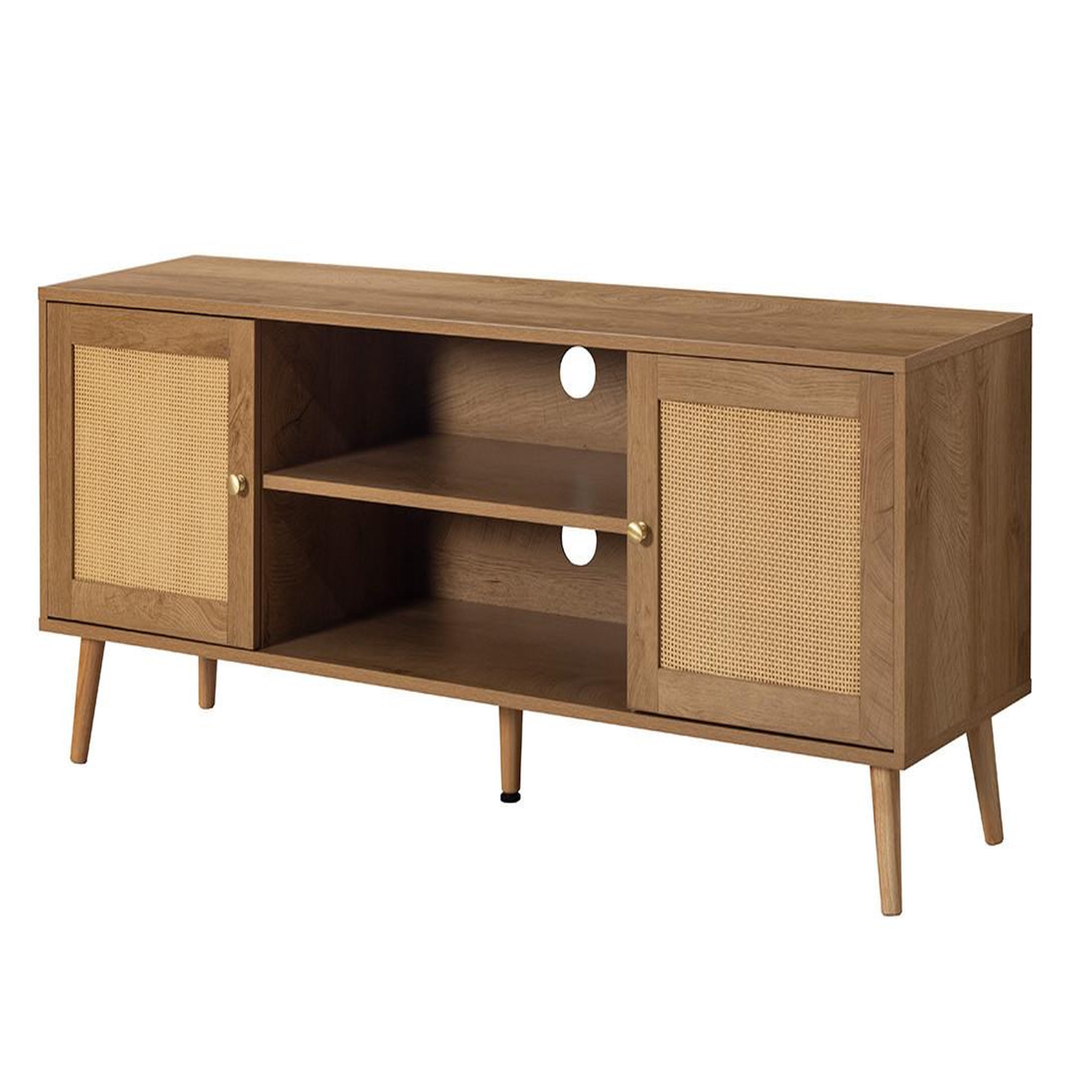 Voir la diapositive 4 : BEST MOBILIER Goto - meuble tv - effet bois et cannage - 2 portes et 2 niches - 140 cm