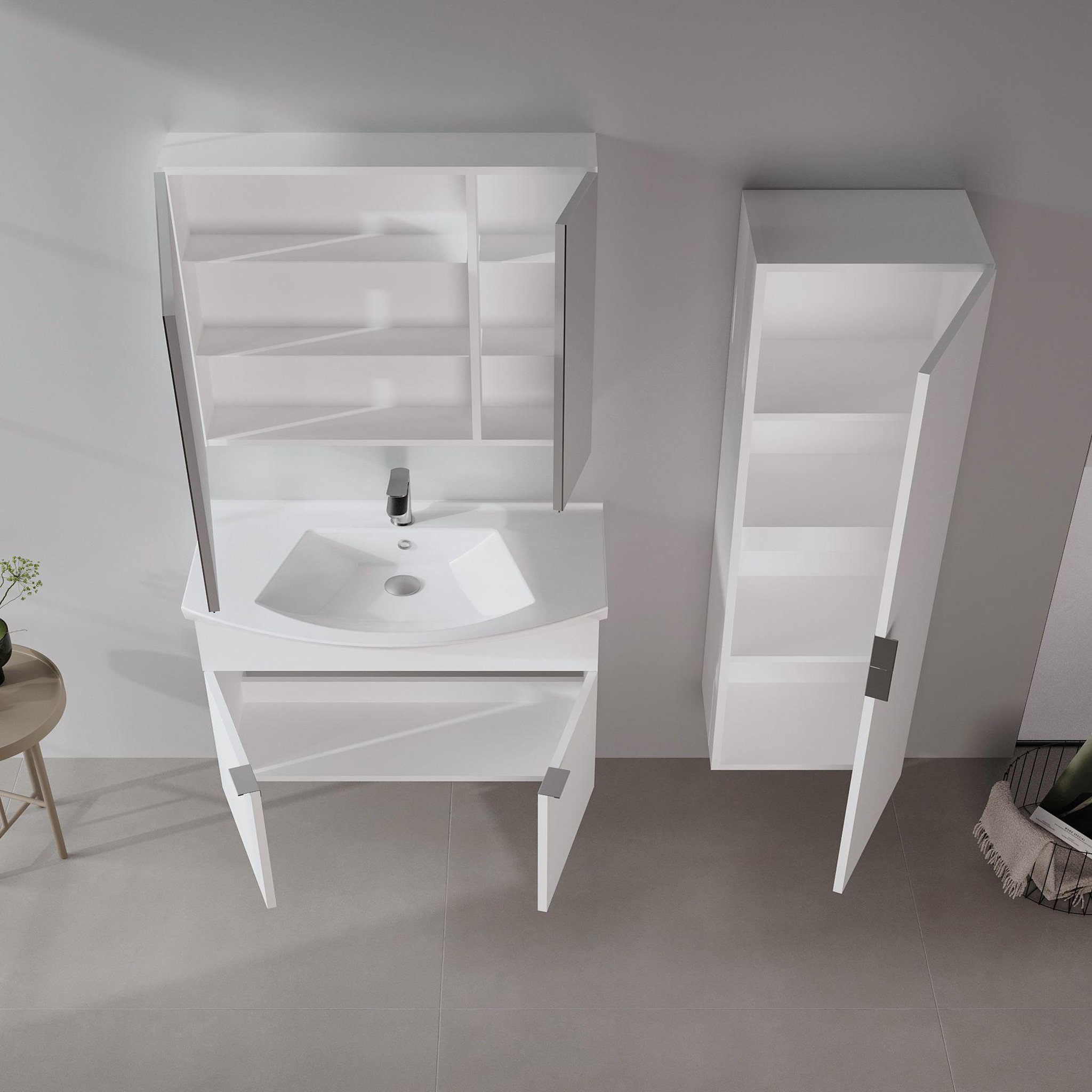 Voir la diapositive 3 : Habitat et Jardin Meuble avec simple vasque et miroir  Purus 80  - 80 x 50 x 58 cm - White