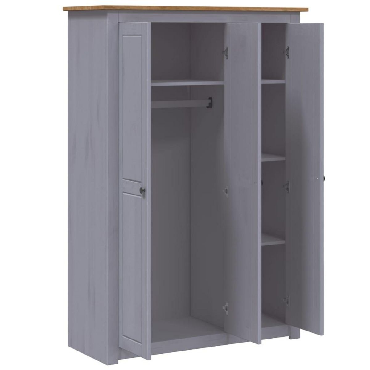 VIDAXL Garde-robe 3 portes Gris 118x50x171,5 cm Pin Assortiment Panama
