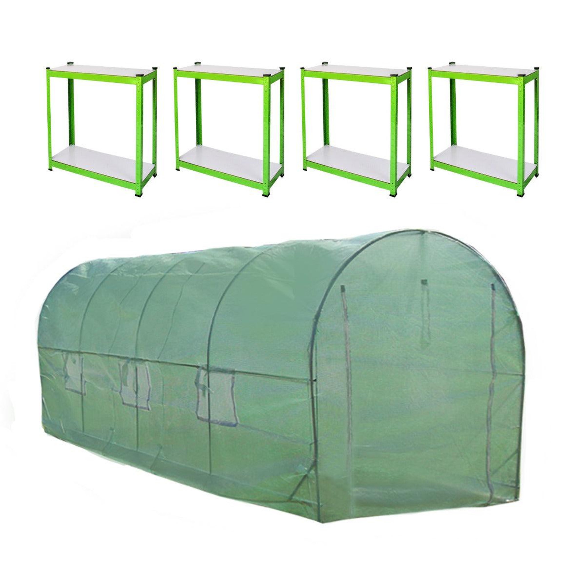 Monster Serre Polytunnel 19mm avec Étagères. Coloris disponibles : Vert