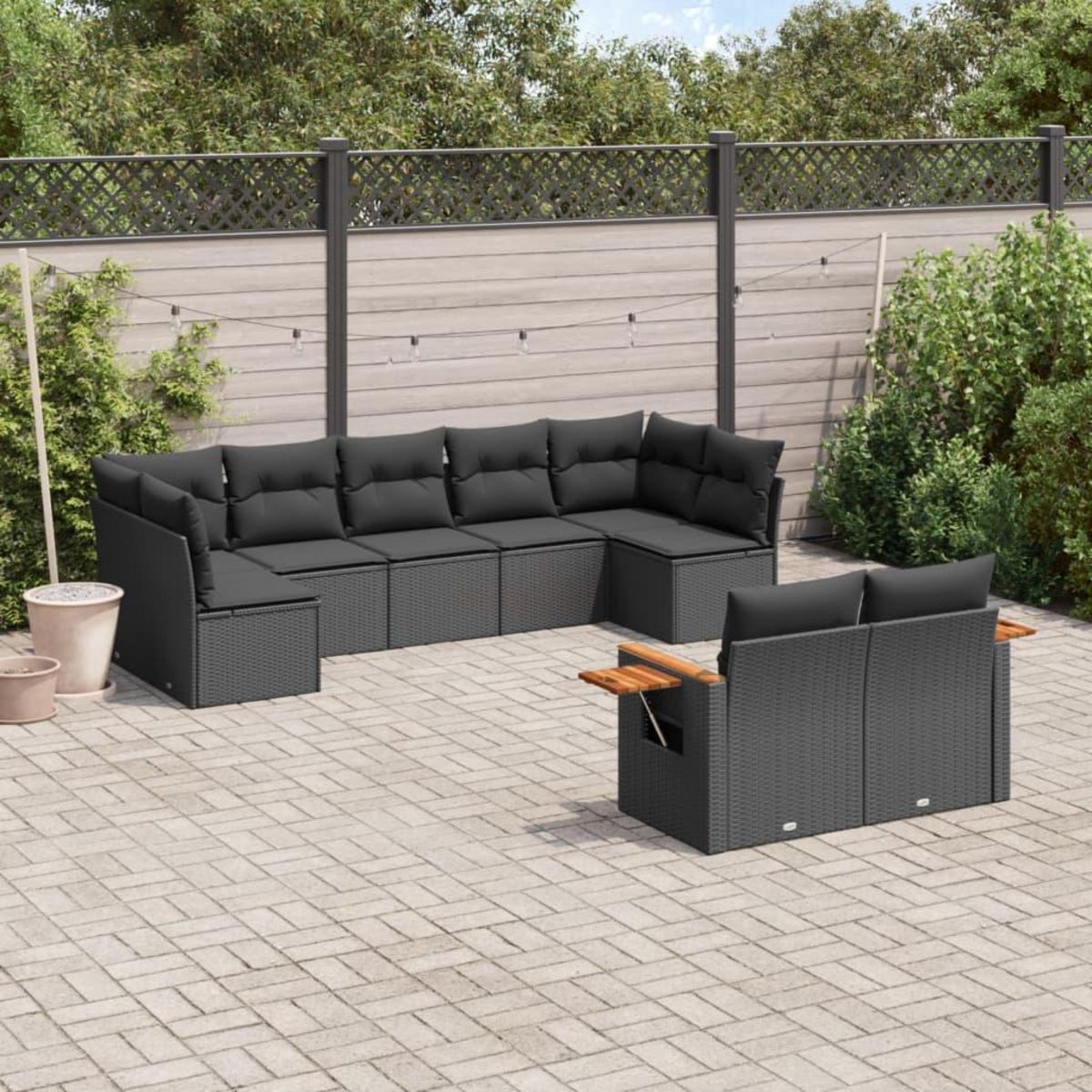 VIDAXL Salon de jardin 9 pcs avec coussins noir resine tressee