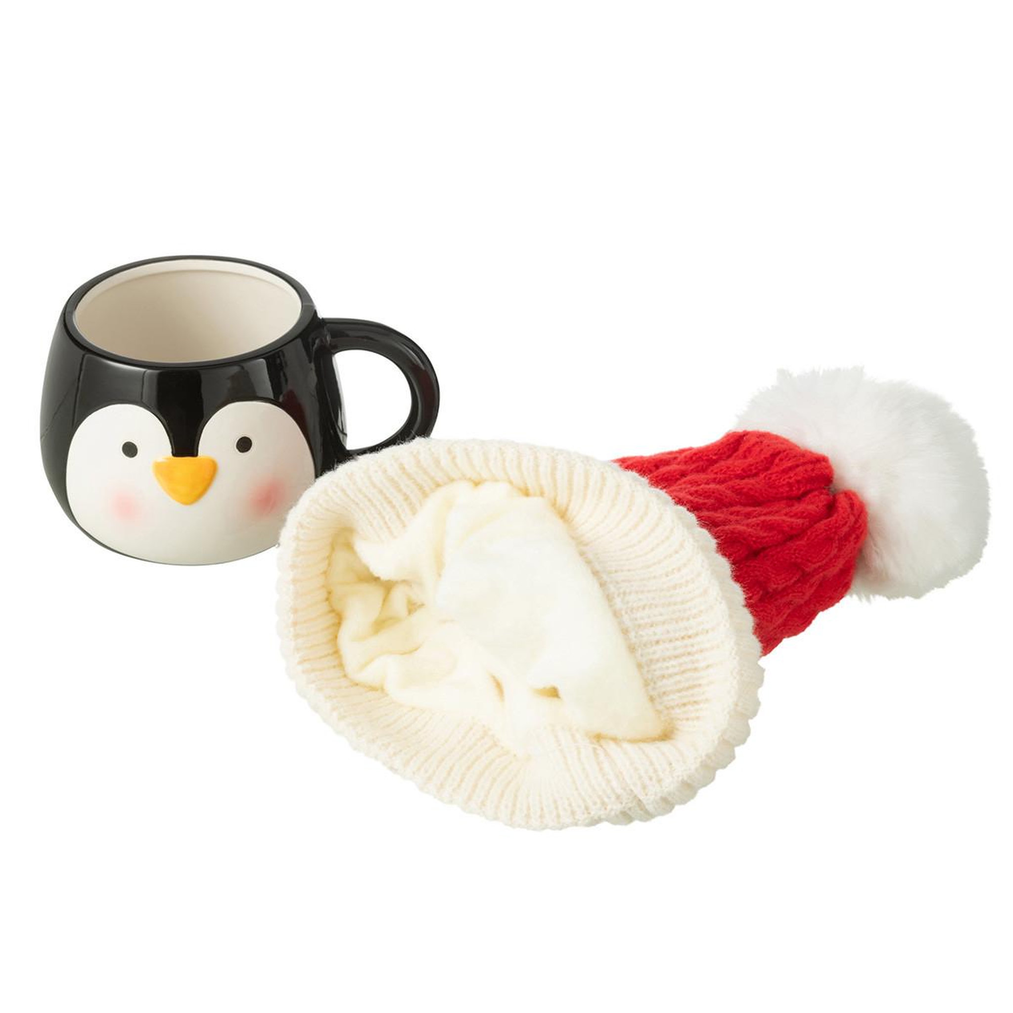 Voir la diapositive 3 : J-LINE Tasse en céramique & bonnet  pingouin  30cm multicolore
