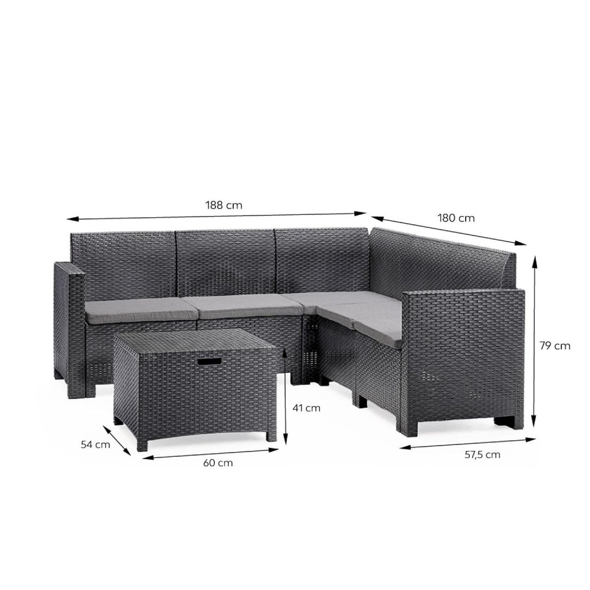 CONCEPT USINE Salon de jardin 4-5 places effet résine tressée gris anthracite avec table basse ISPARTA