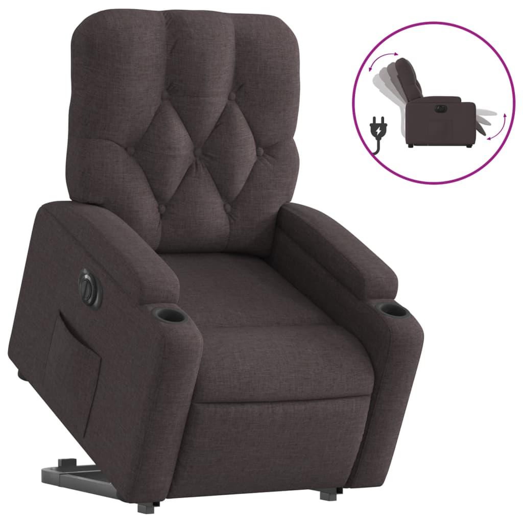 Voir la diapositive 2 : VIDAXL Fauteuil inclinable electrique marron fonce tissu