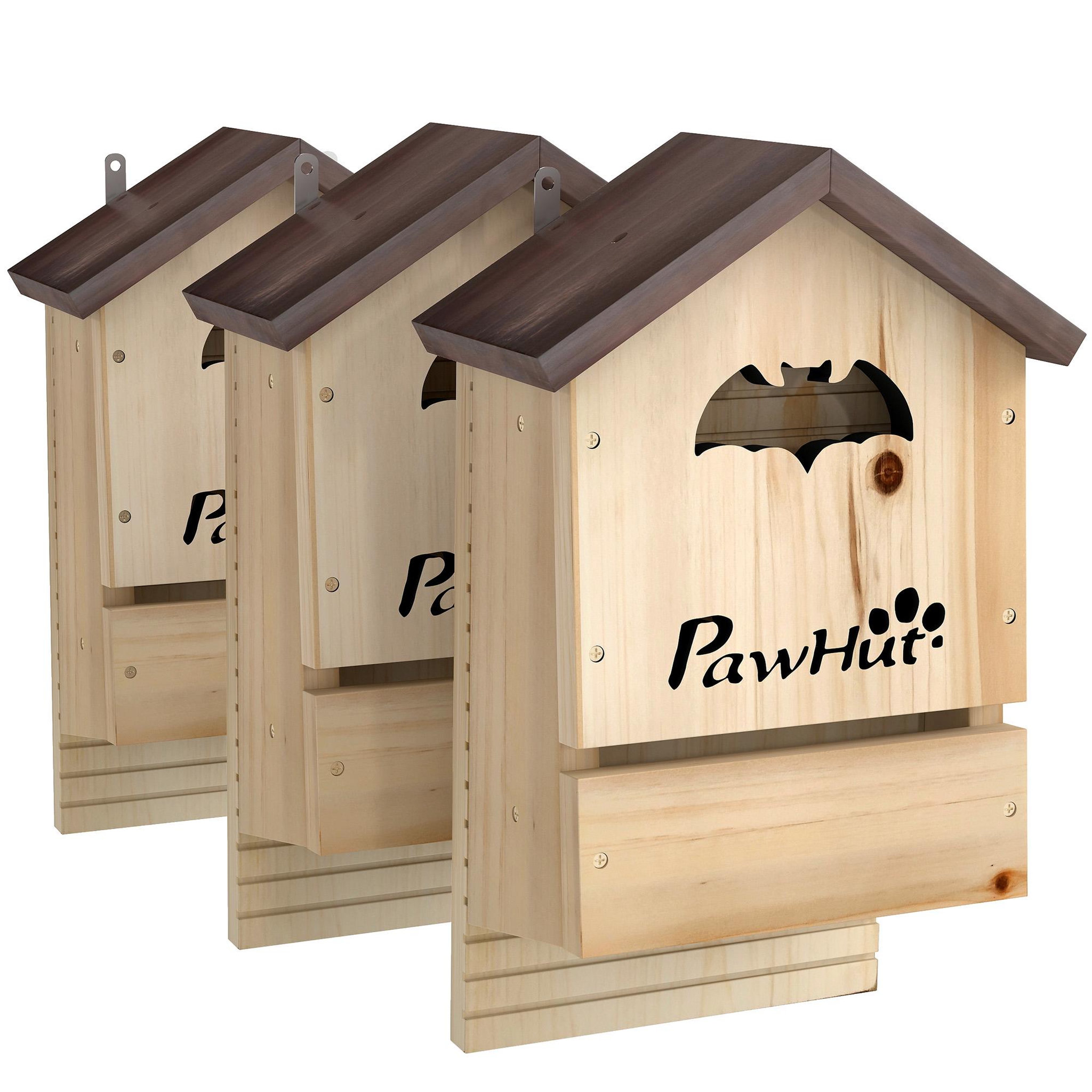 PAWHUT Nichoir à chauves-souris - lot de 3 - dim. 21 x 11 x 34 cm - bois sapin naturel brun
