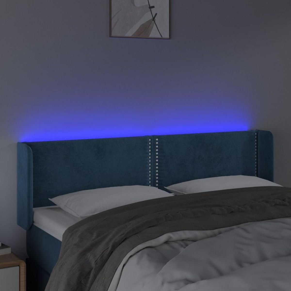 VIDAXL Tete de lit a LED Bleu fonce 147x16x78/88 cm Velours