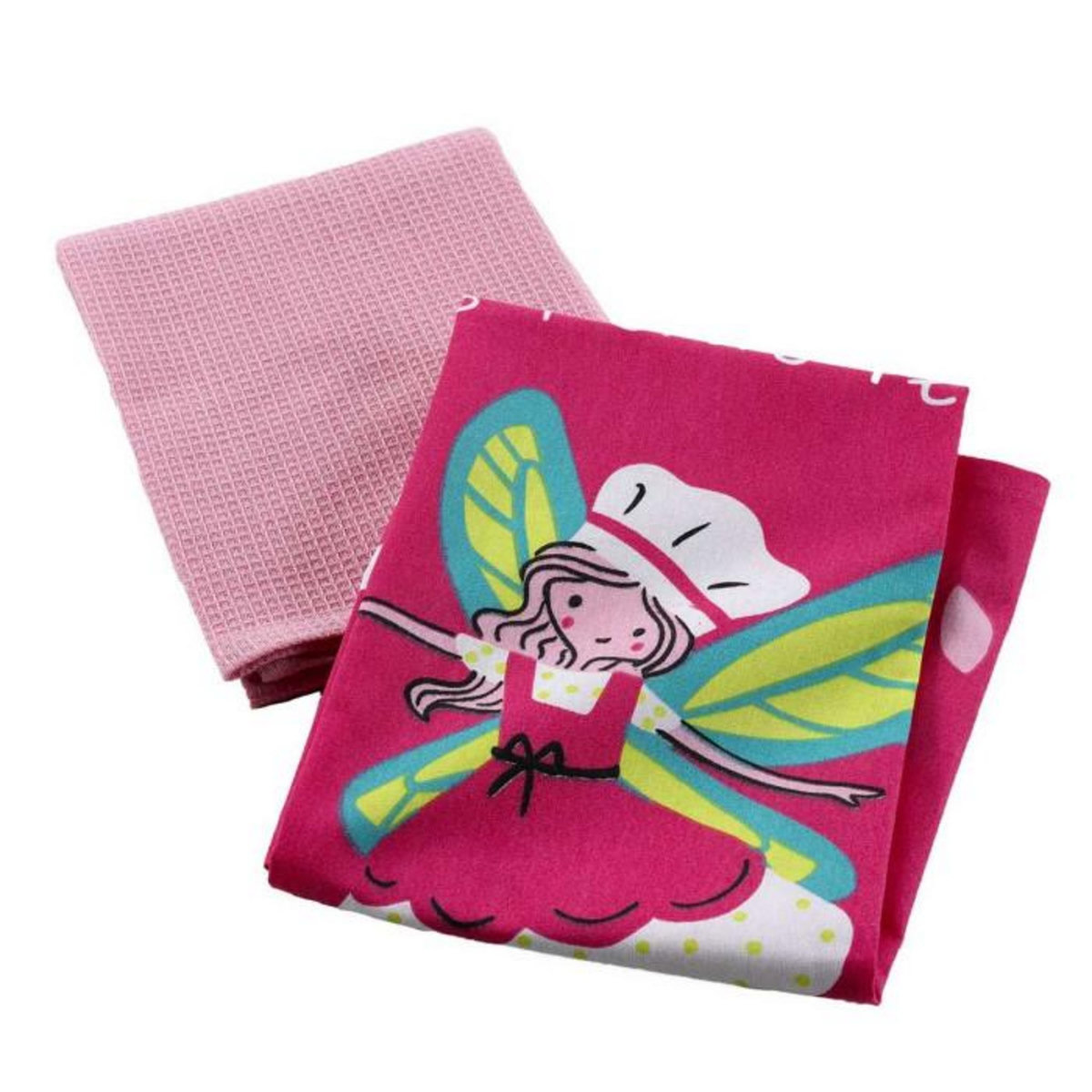 Paris Prix Lot de 2 Torchons Enfant  Mini Fée  50x70cm Rose