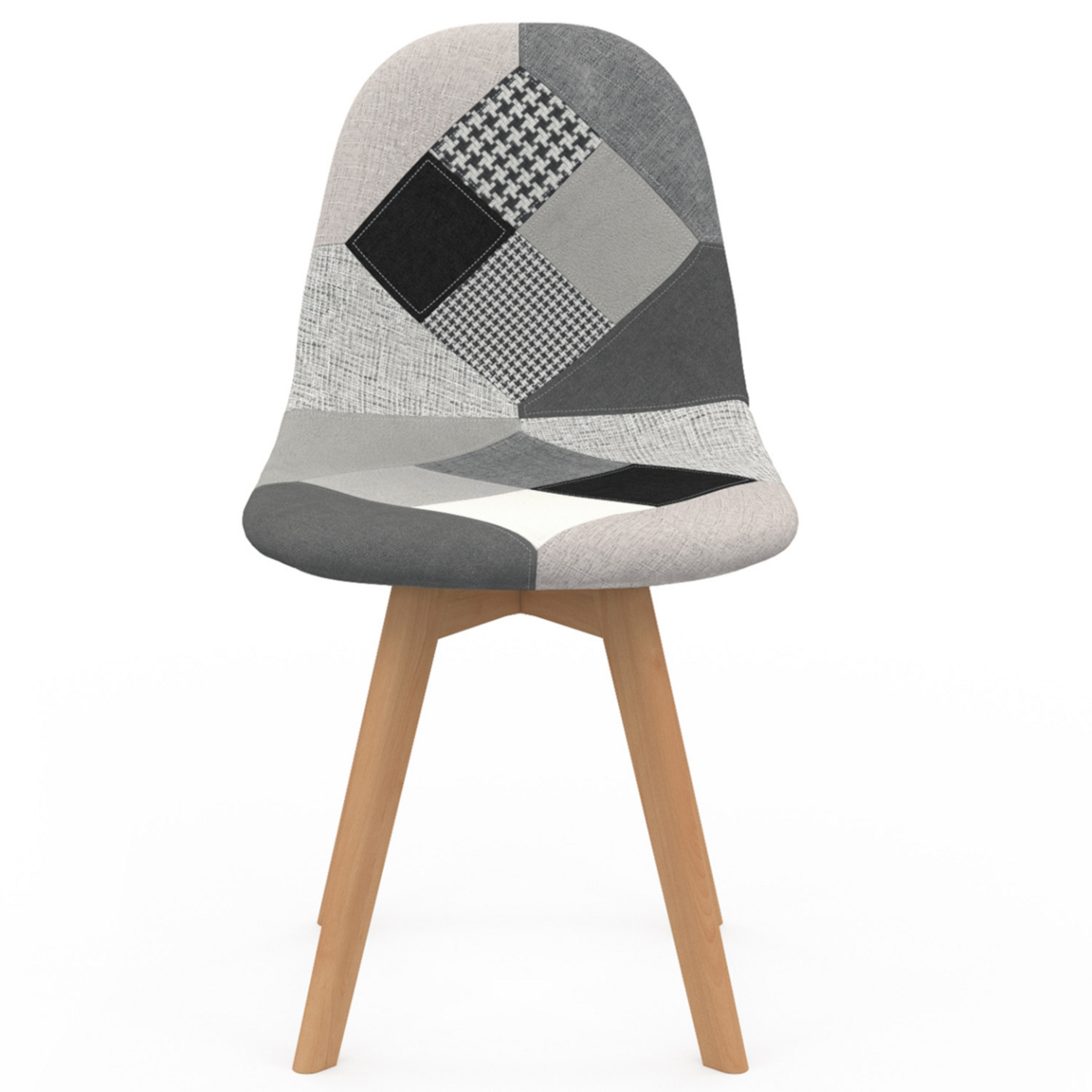 ID MARKET Lot de 2 chaises scandinaves SARA motifs patchworks noirs, gris et blancs