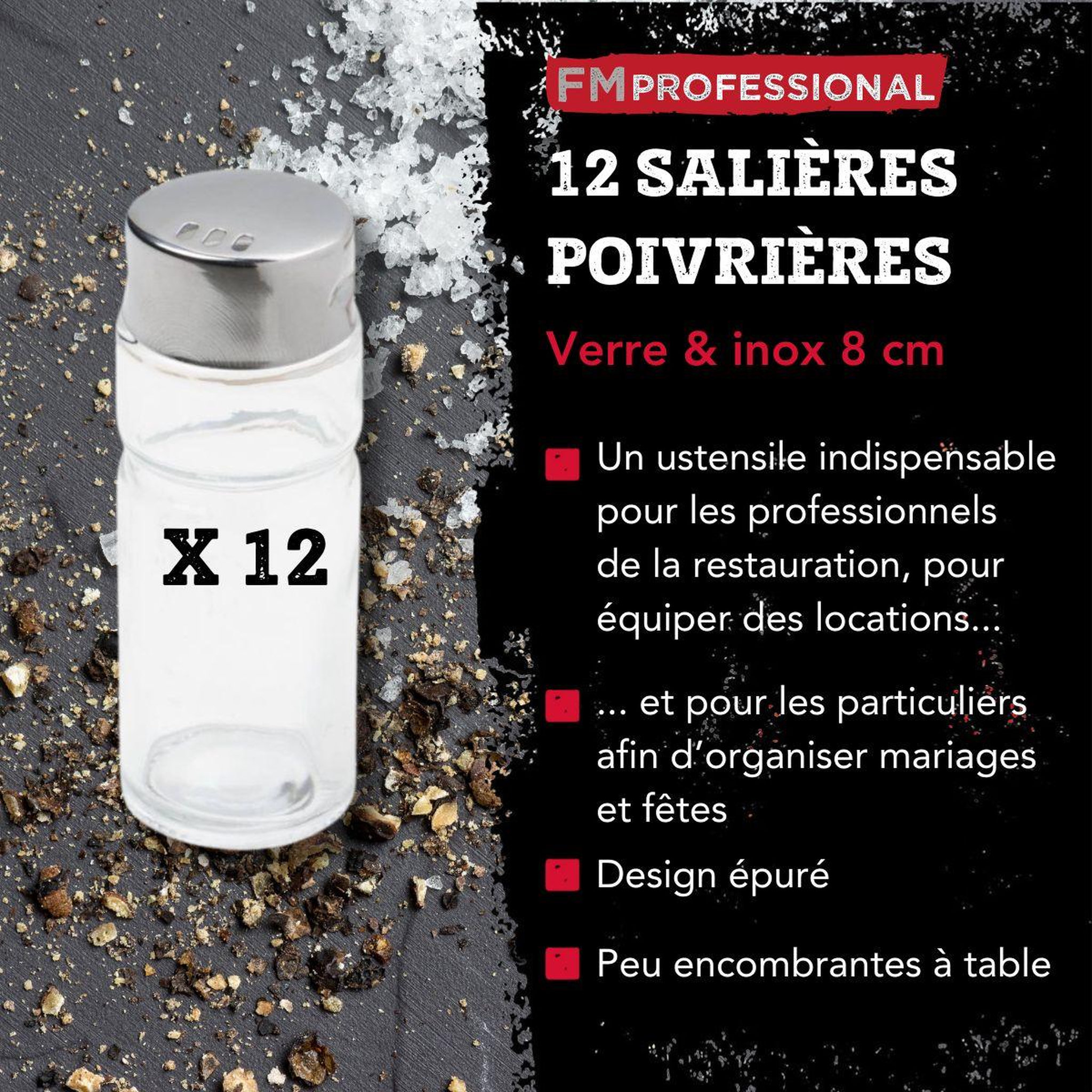 Voir la diapositive 3 : FM PROFESSIONAL Lot de 12 salières/poivrières fm professional