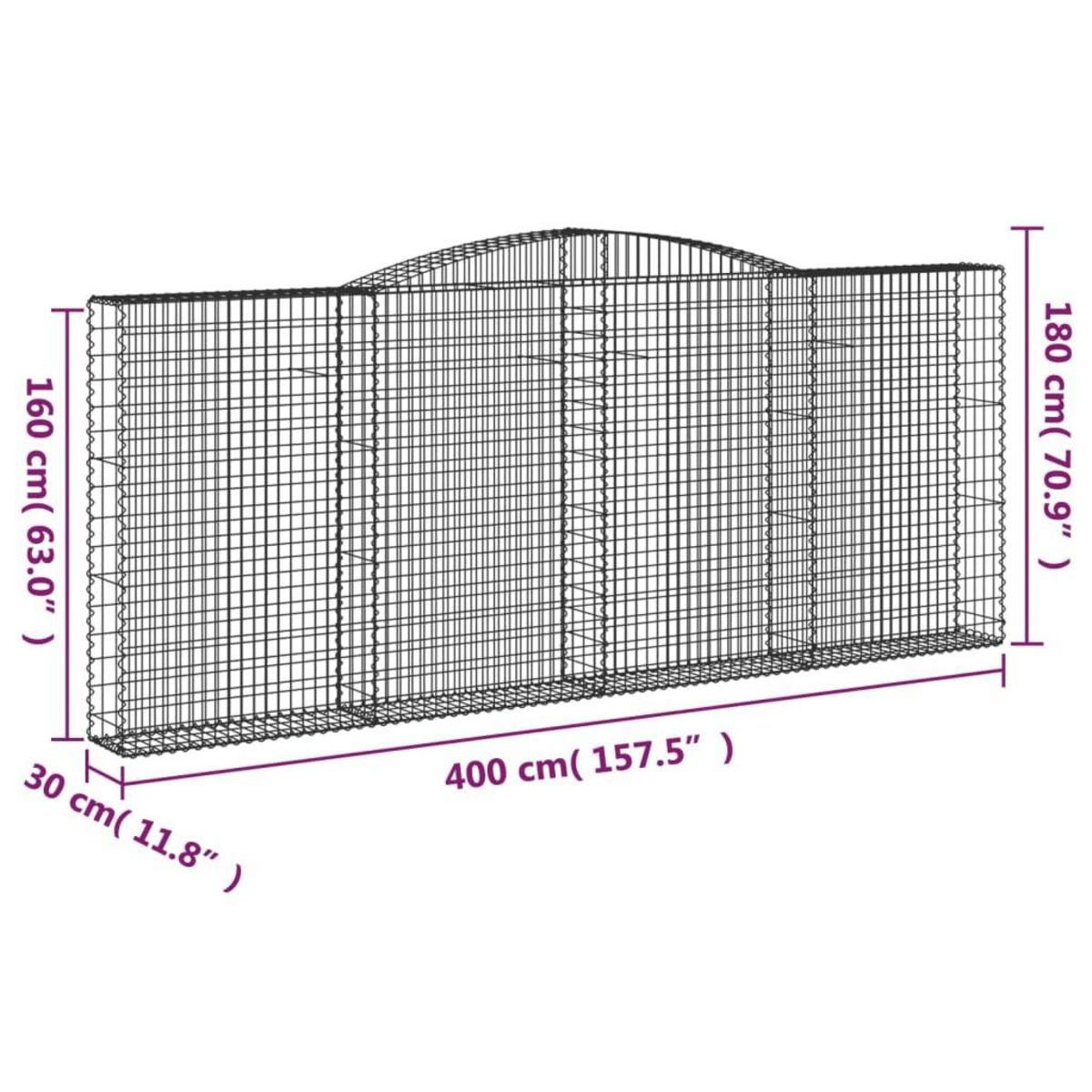 VIDAXL Paniers a gabions arques 6 pcs 400x30x160/180 cm Fer galvanise