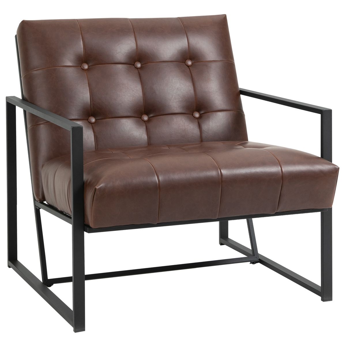 HOMCOM Fauteuil lounge Chesterfield assise dossier capitonnés structure métal noir revêtement synthétique chocolat