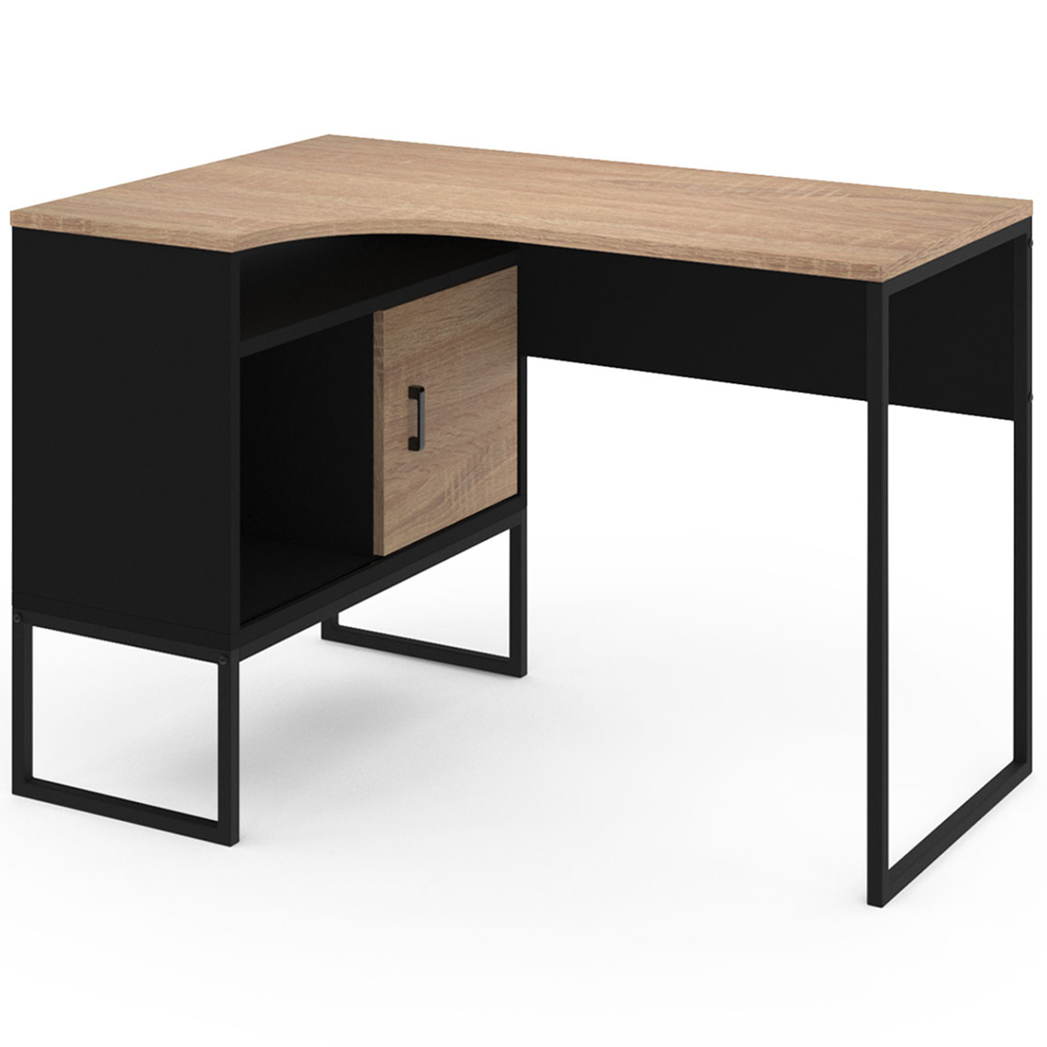 Voir la diapositive 4 : ID MARKET Bureau d'angle rob noir et façon hêtre niche de rangement et porte design industriel