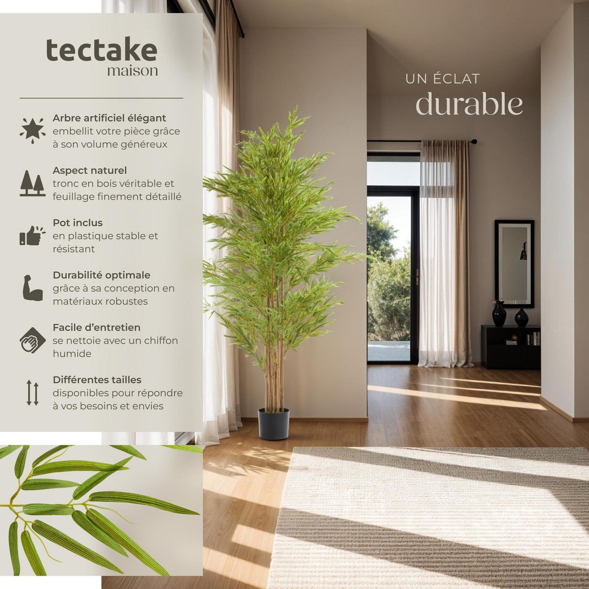 tectake Arbre en bambou artificiel design très réaliste vert