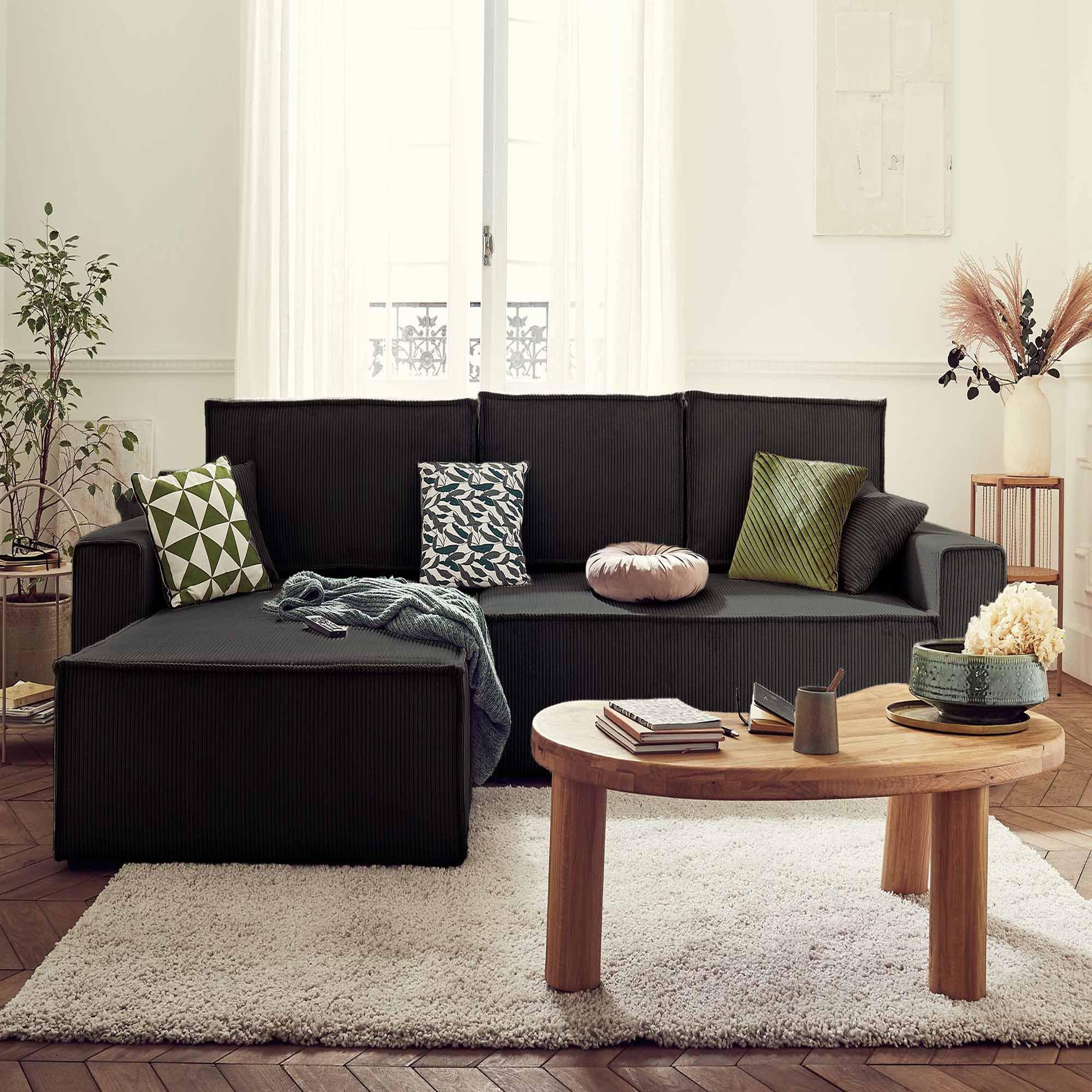 Voir la diapositive 5 : BEST MOBILIER Dellia - canapé d'angle réversible convertible - avec coffre - en velours côtelé - 4 places