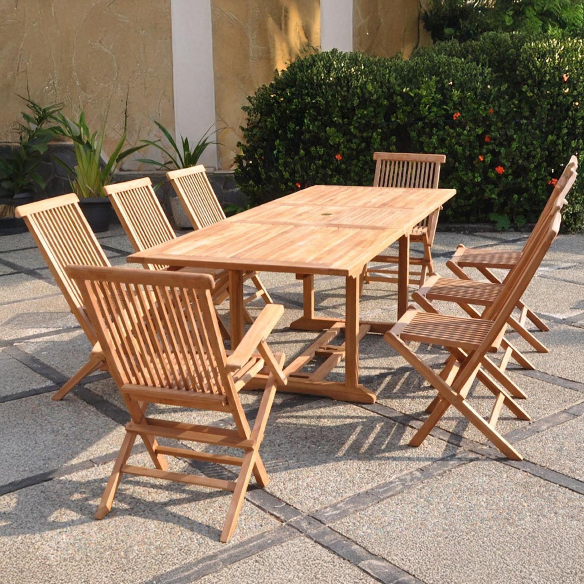 Voir la diapositive 2 : CONCEPT USINE Salon de jardin teck 10 places table rectangulaire 6 chaises 2 fauteuils kajang