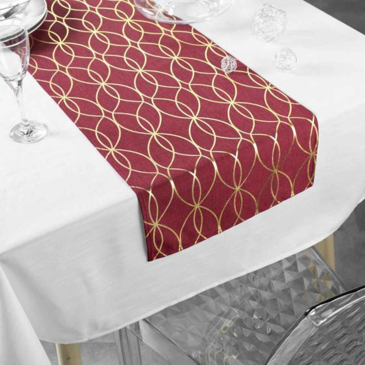 Paris Prix Nappe & Chemin de Table  Elipsa  140x250cm Blanc & Rouge