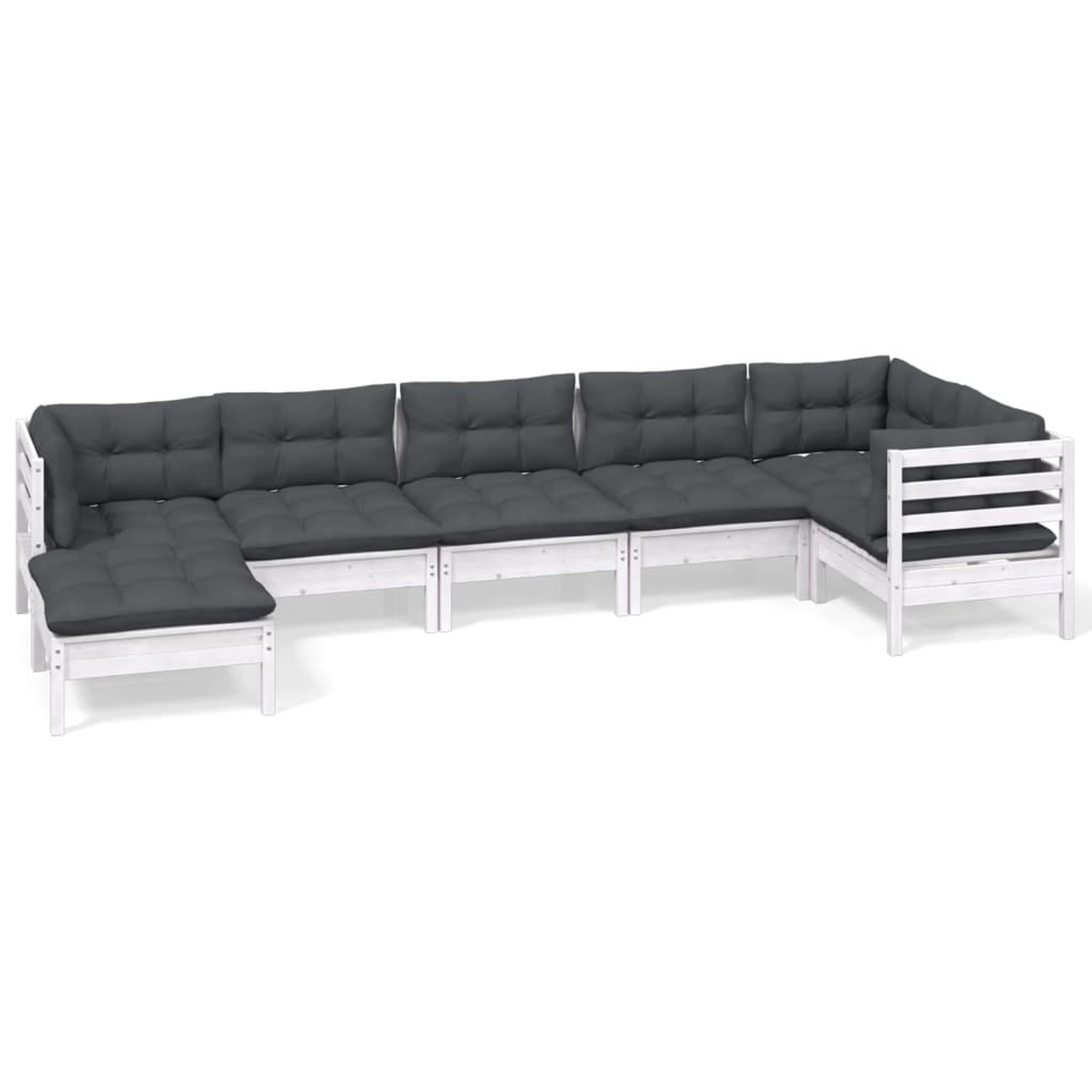 Voir la diapositive 2 : VIDAXL Salon de jardin 7 pcs avec coussins blanc bois de pin massif