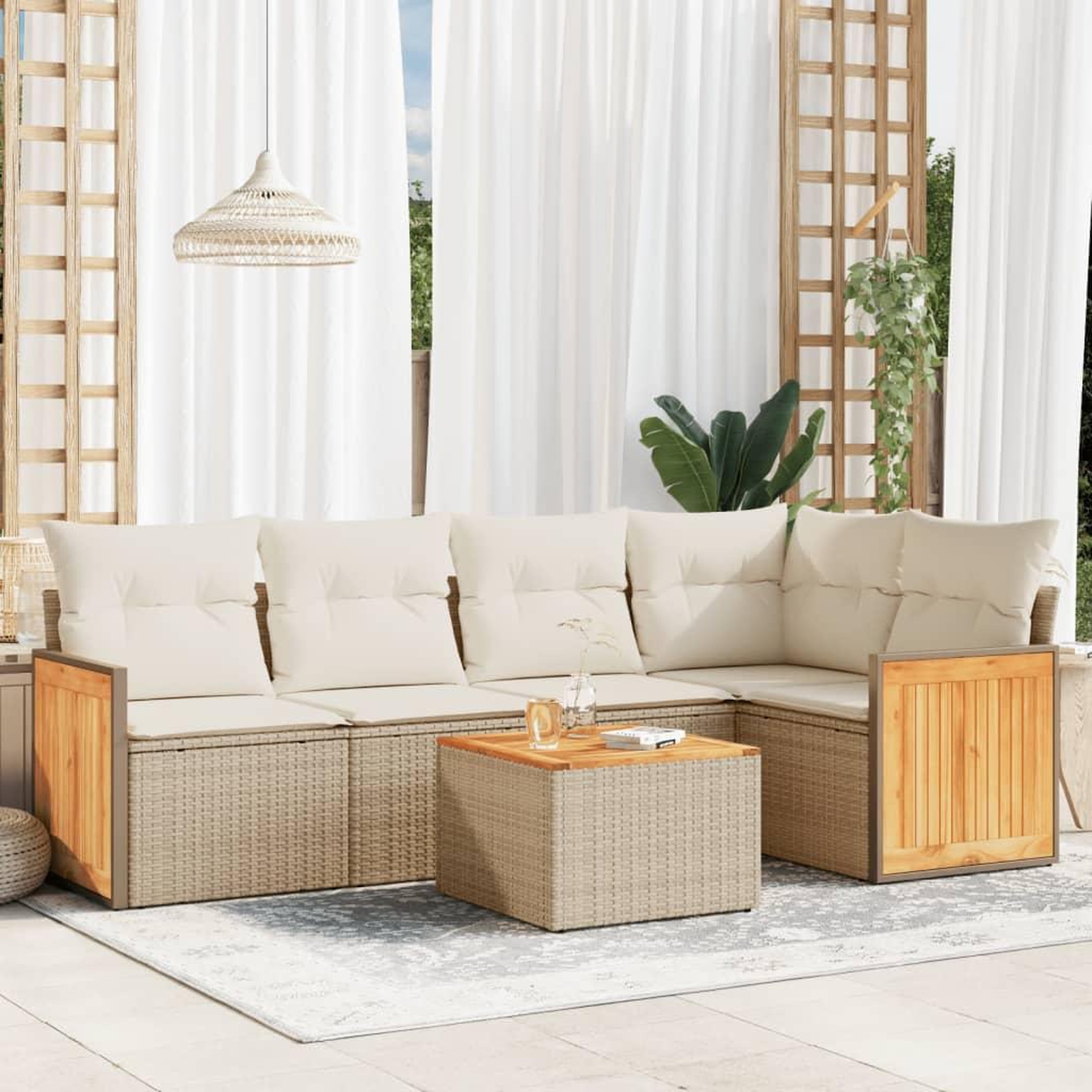 VIDAXL Salon de jardin avec coussins 6 pcs beige resine tressee