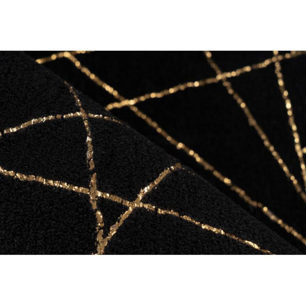 Paris Prix Tapis Géométrique à Poils Longs  Bijou  Noir & Or