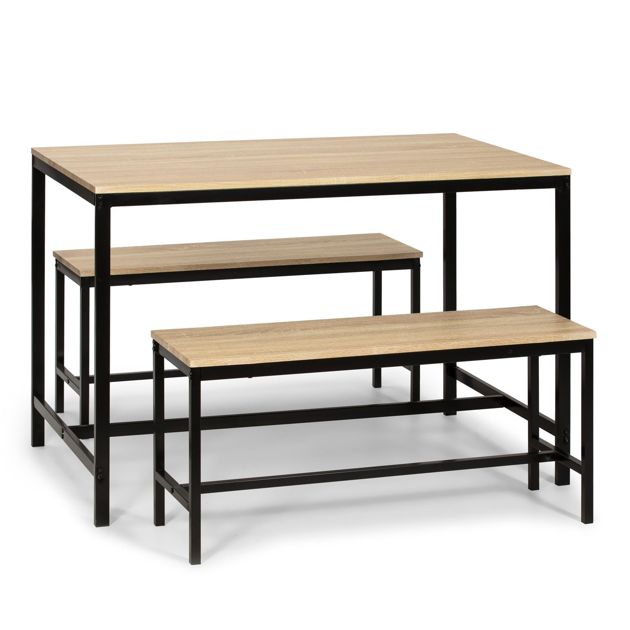 VS VENTA-STOCK Ensemble Table et 2 bancs Lisboa pour Salle à Manger et Cuisine, Structure métallique