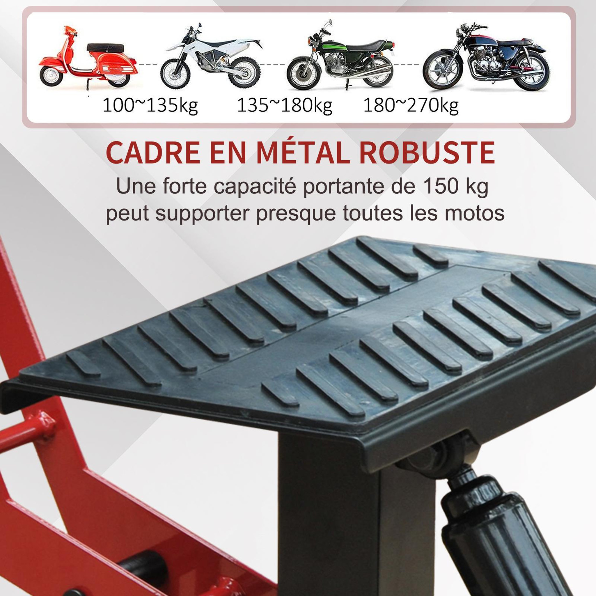 Voir la diapositive 5 : HOMCOM Lève moto béquille d'atelier stand moto tout-terrain moto cross supermotard hauteur réglable acier noir rouge