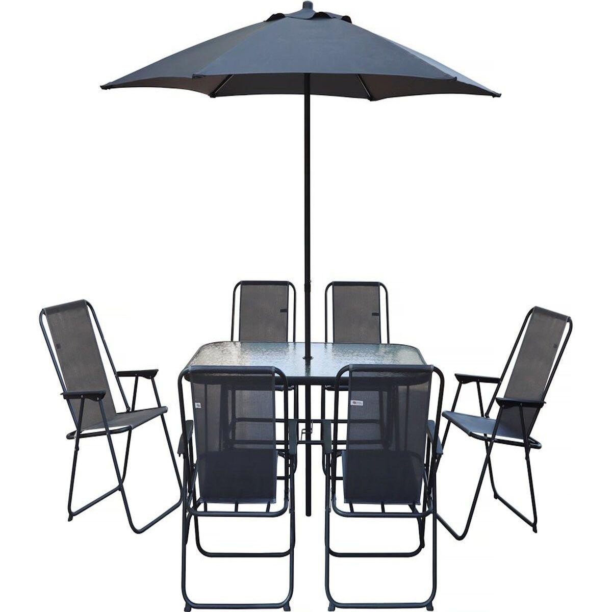 Habitat et Jardin Table et chaises de jardin avec parasol en métal  Convivia  - 6 places - Gris anthracite