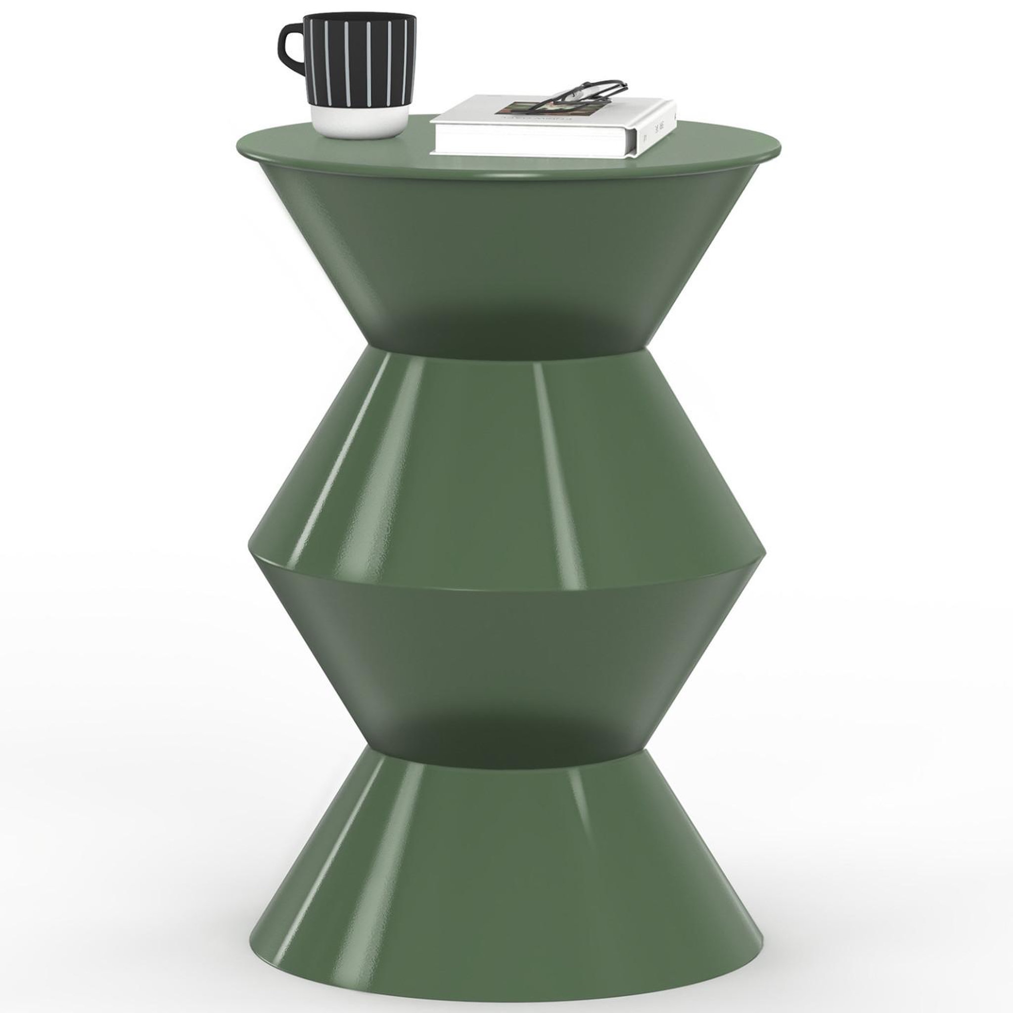 ID MARKET Table d'appoint ronde, bout de canapé, table de chevet irene 30 cm métal vert kaki