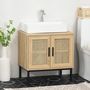 Voir la diapositive 2 : KLEANKIN Meuble salle de bain - meuble sous-vasque - 2 portes, étagère réglable - piètement acier noir rotin panneaux aspect chêne clair