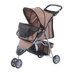 PAWHUT Poussette buggy pour chien chat animaux roue avant pivotante 360 degrés marron