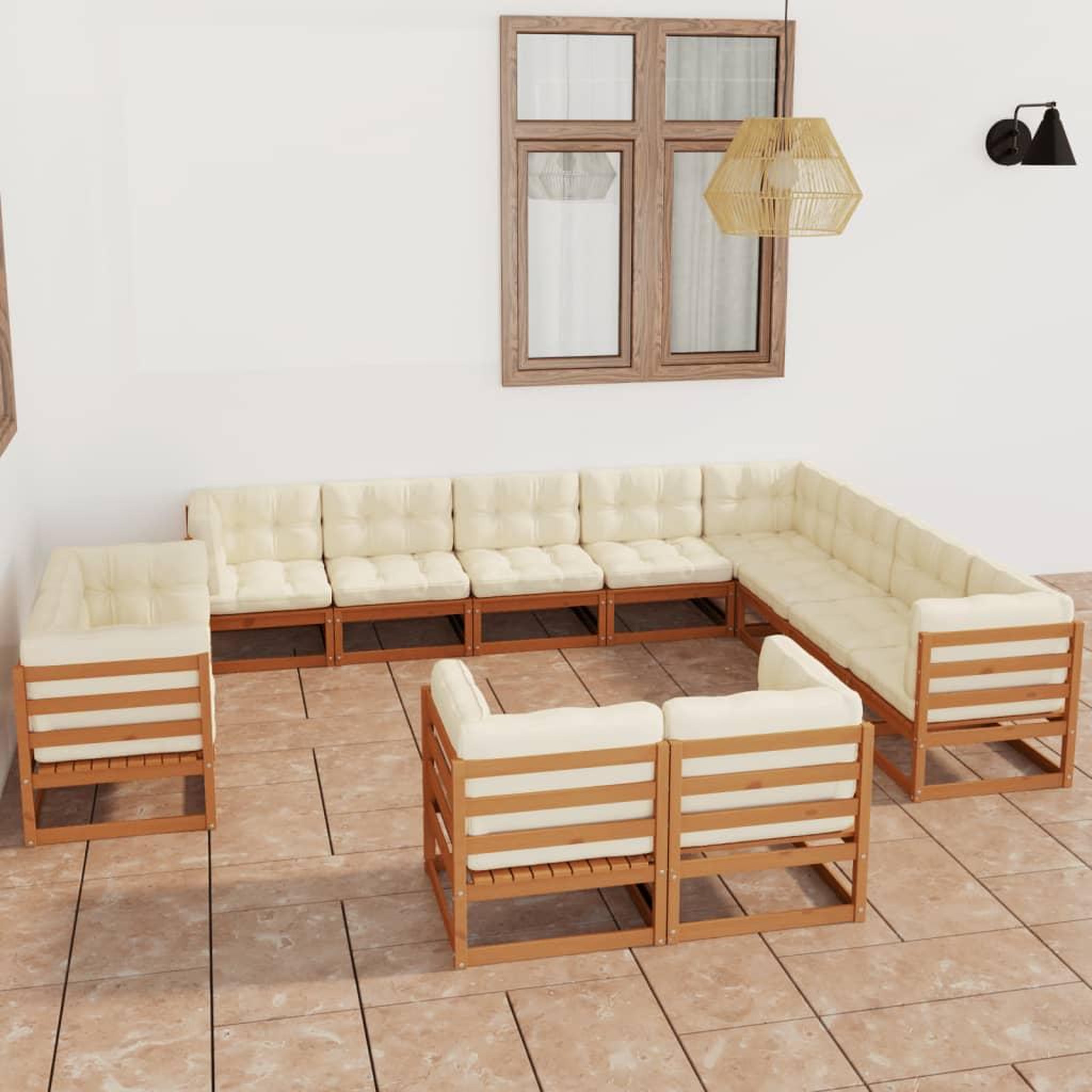 Voir la diapositive 1 : VIDAXL Salon de jardin 12 pcs avec coussins marron miel bois de pin