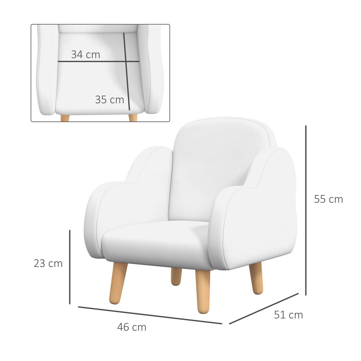 HOMCOM Fauteuil enfant design scandinave nuage - piètement PP aspect bois clair tissu polaire blanc
