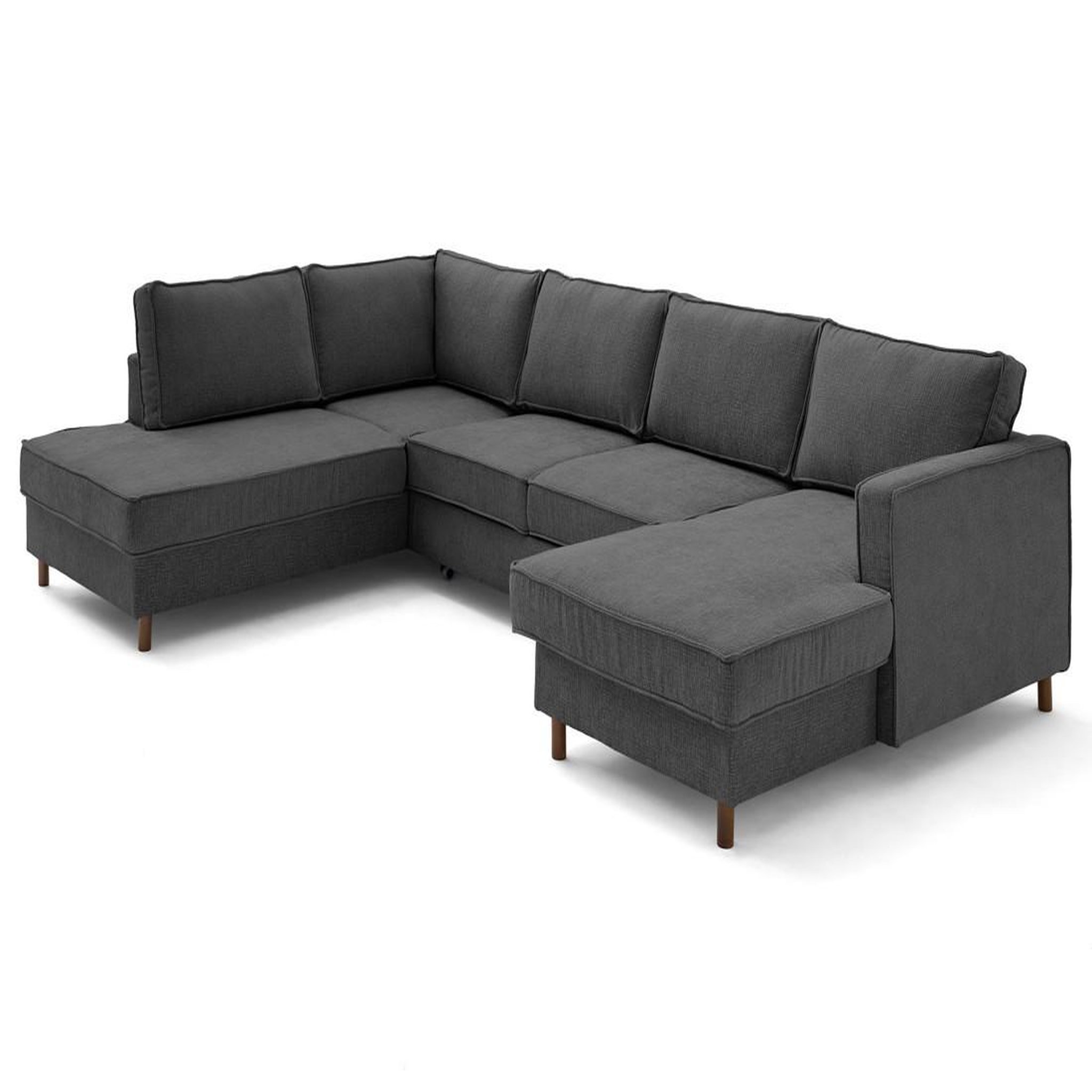 Voir la diapositive 4 : LISA DESIGN Jake - canapé panoramique d'angle gauche 7 places convertible avec coffre en tissu velours relief