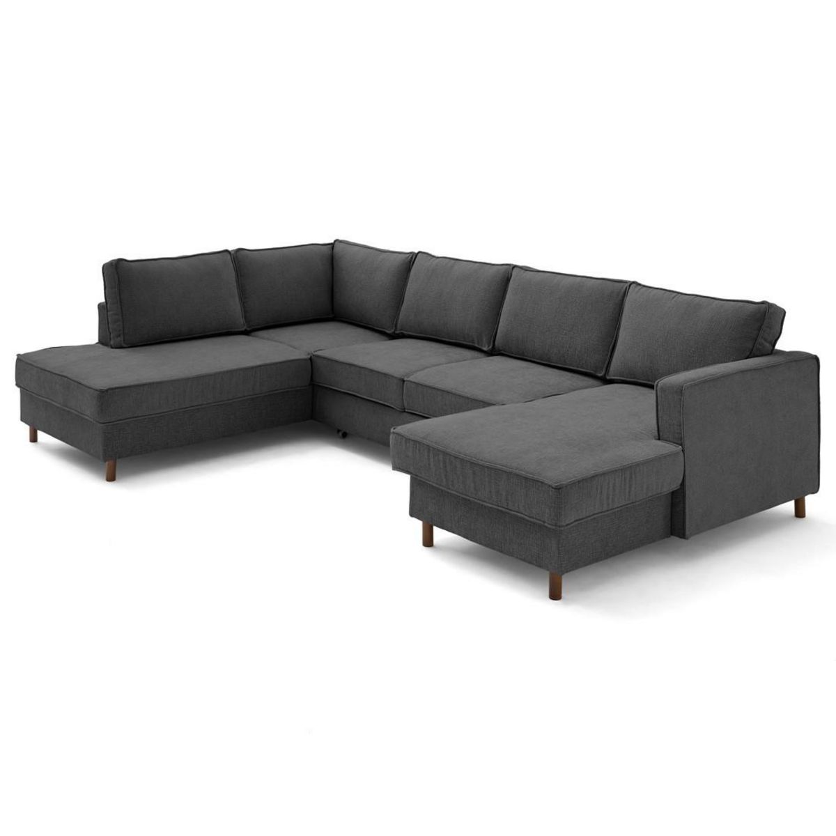 LISA DESIGN Jake - canapé panoramique d'angle gauche 7 places convertible avec coffre en tissu velours relief