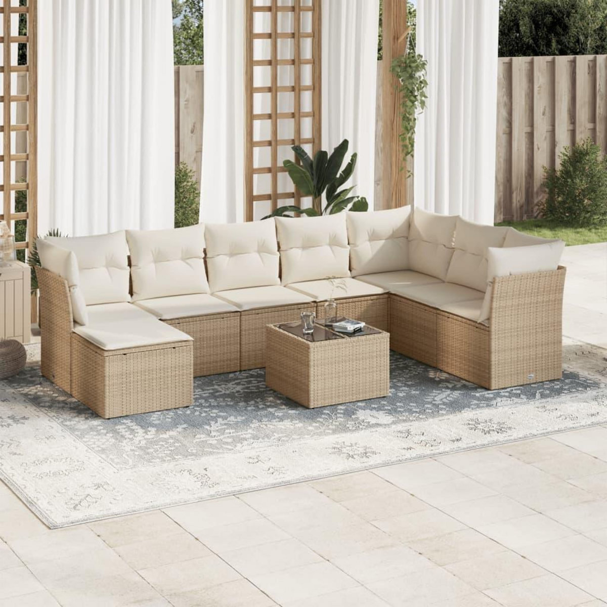 VIDAXL Salon de jardin avec coussins 9 pcs beige resine tressee