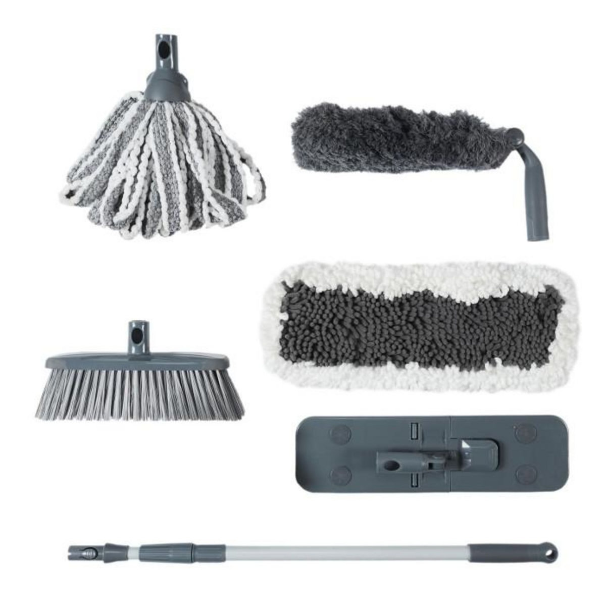 Paris Prix Set Ménage Multifonction  1 Balai & 5 Têtes  80cm Gris