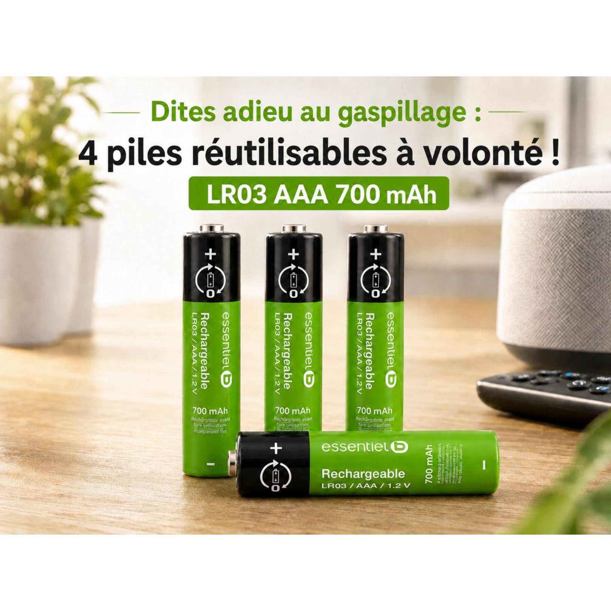 Voir la diapositive 3 : ESSENTIEL B Pile rechargeable lr03 aaa lot de 4 piles 700mah