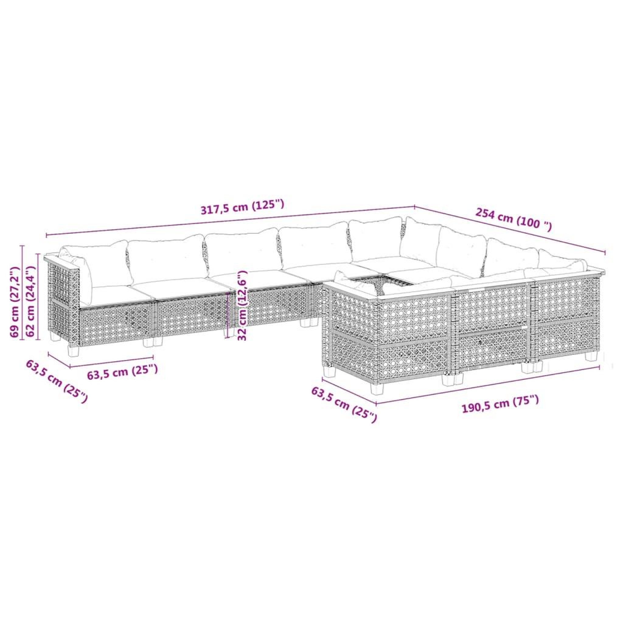 Voir la diapositive 6 : VIDAXL Salon de jardin 10 pcs avec coussins noir resine tressee