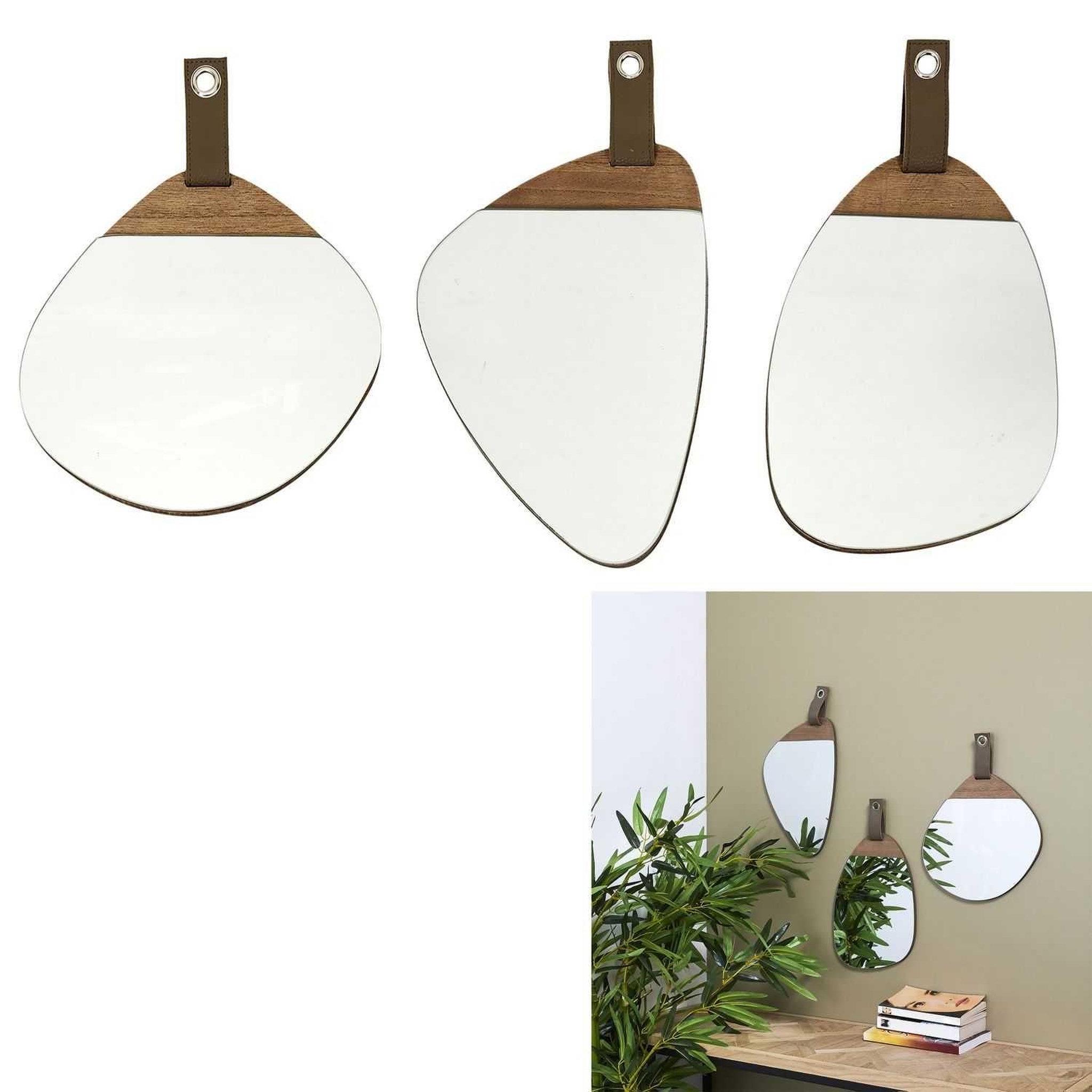 Voir la diapositive 6 : TOILINUX Lot de 3 miroirs avec détail effet bois en MDF - Marron