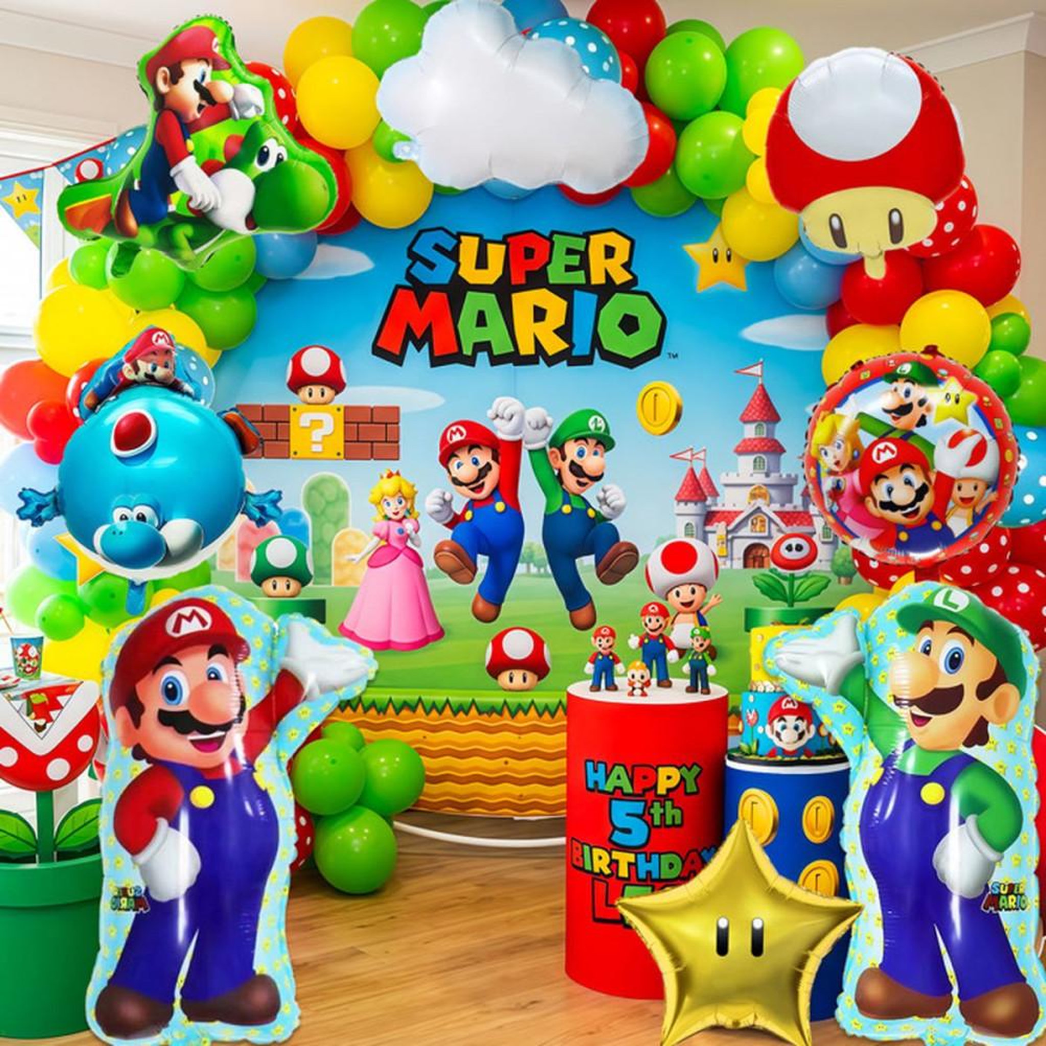 Voir la diapositive 3 : Set de ballons déco anniversaire Mario Bros multicolore pour enfants