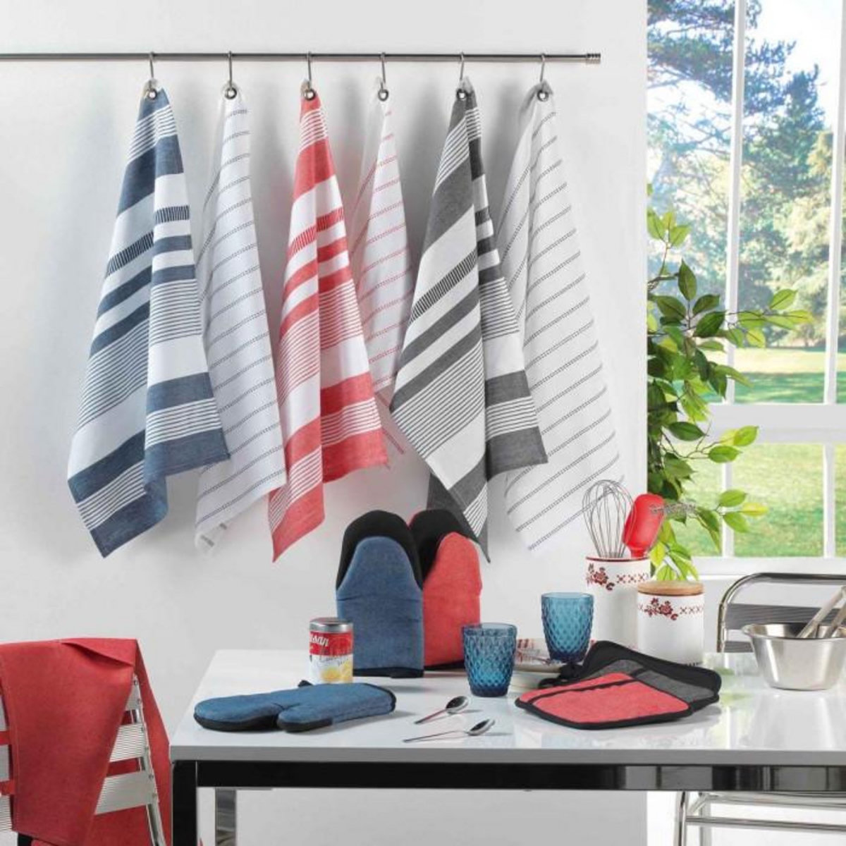 Paris Prix Lot de 2 Torchons de Cuisine  Harold  50x70cm Rouge