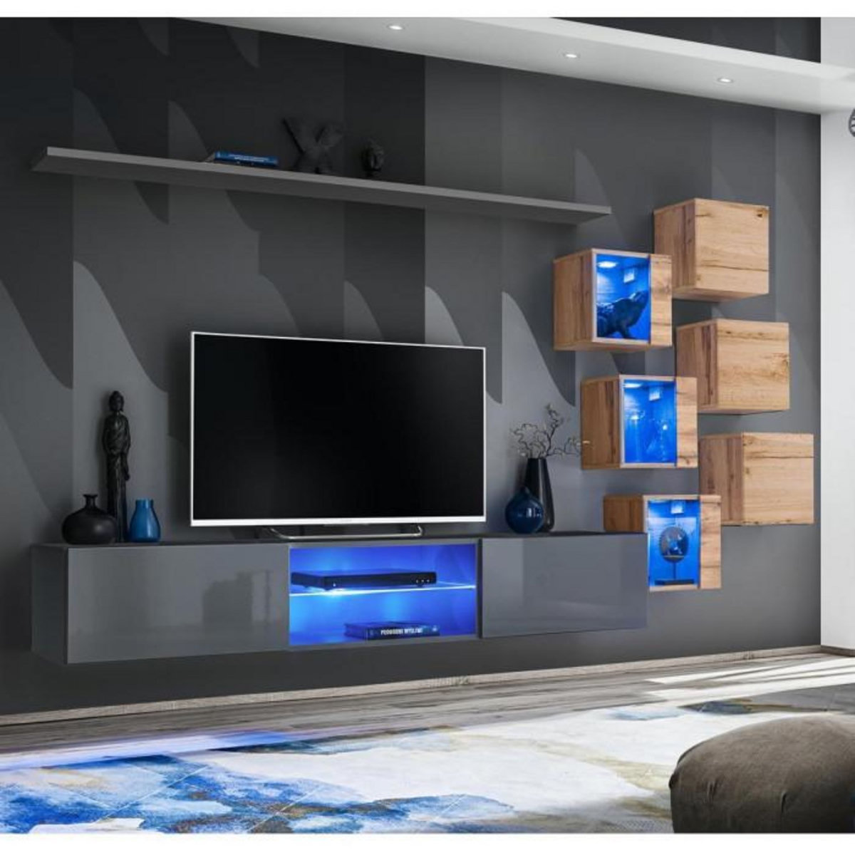 Paris Prix Ensemble Meuble TV  Switch XXI  260cm Gris & Naturel