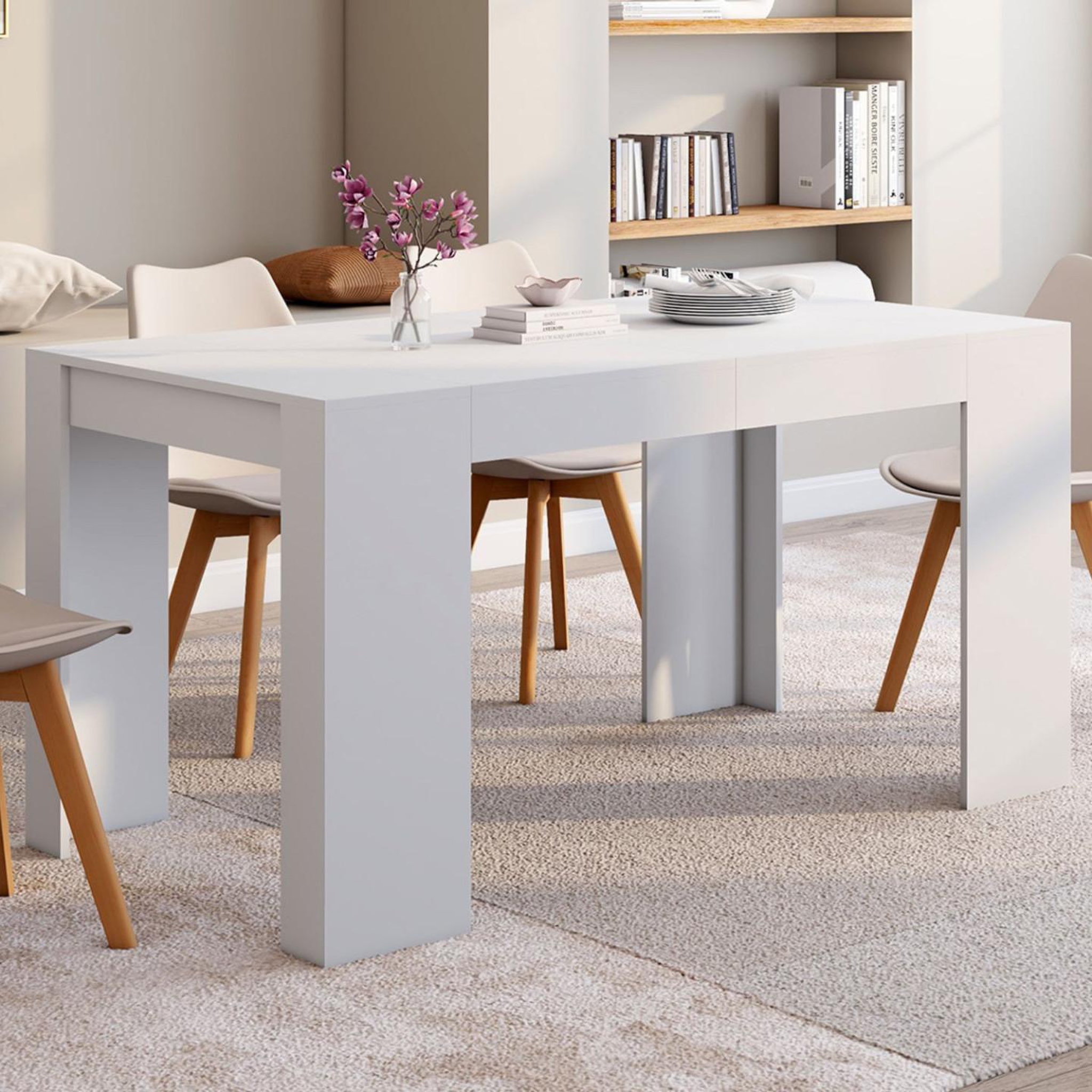 Voir la diapositive 2 : ID MARKET Table console extensible orlando 6 personnes 140 cm bois blanc