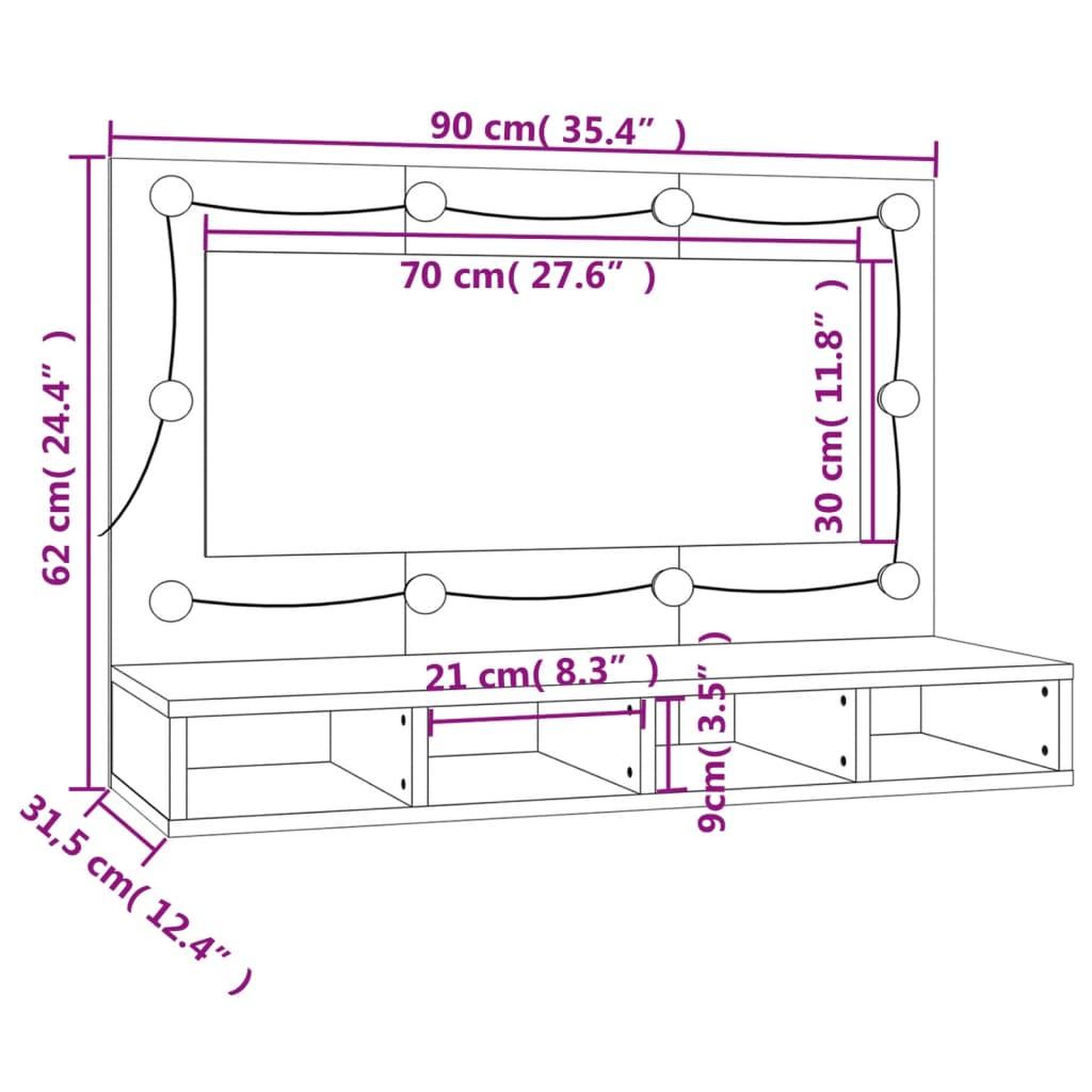 Voir la diapositive 6 : VIDAXL Armoire a miroir avec LED Chene fume 90x31,5x62 cm